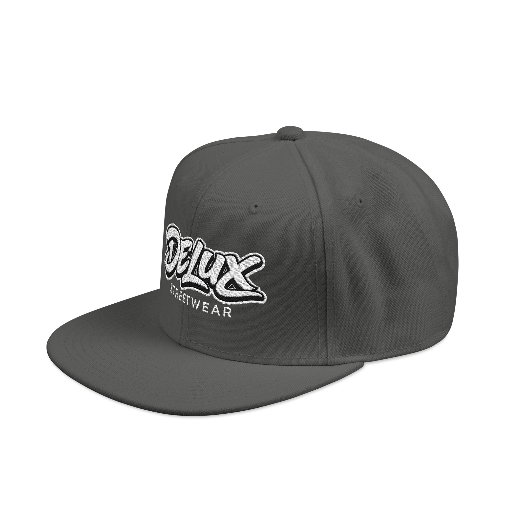 Mens Embroidered 'Delux' Snapback Cap – Streetwear Flat-Brim Hat