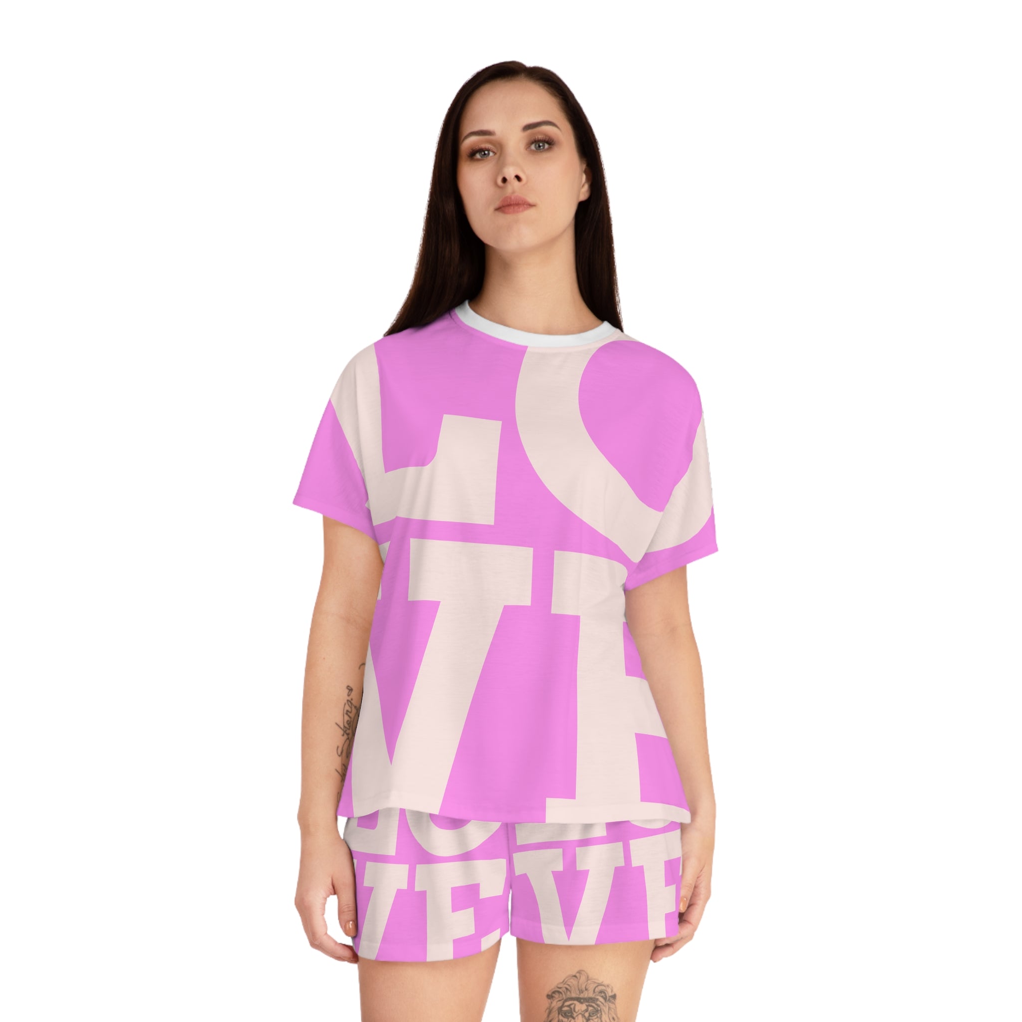 LOVE Pink Women's Short Pajama Set — Cute Graphic Sleepwear