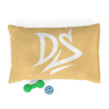 Mustard Plush Pet Bed with White DS Logo — Cozy Dog & Cat Cushion