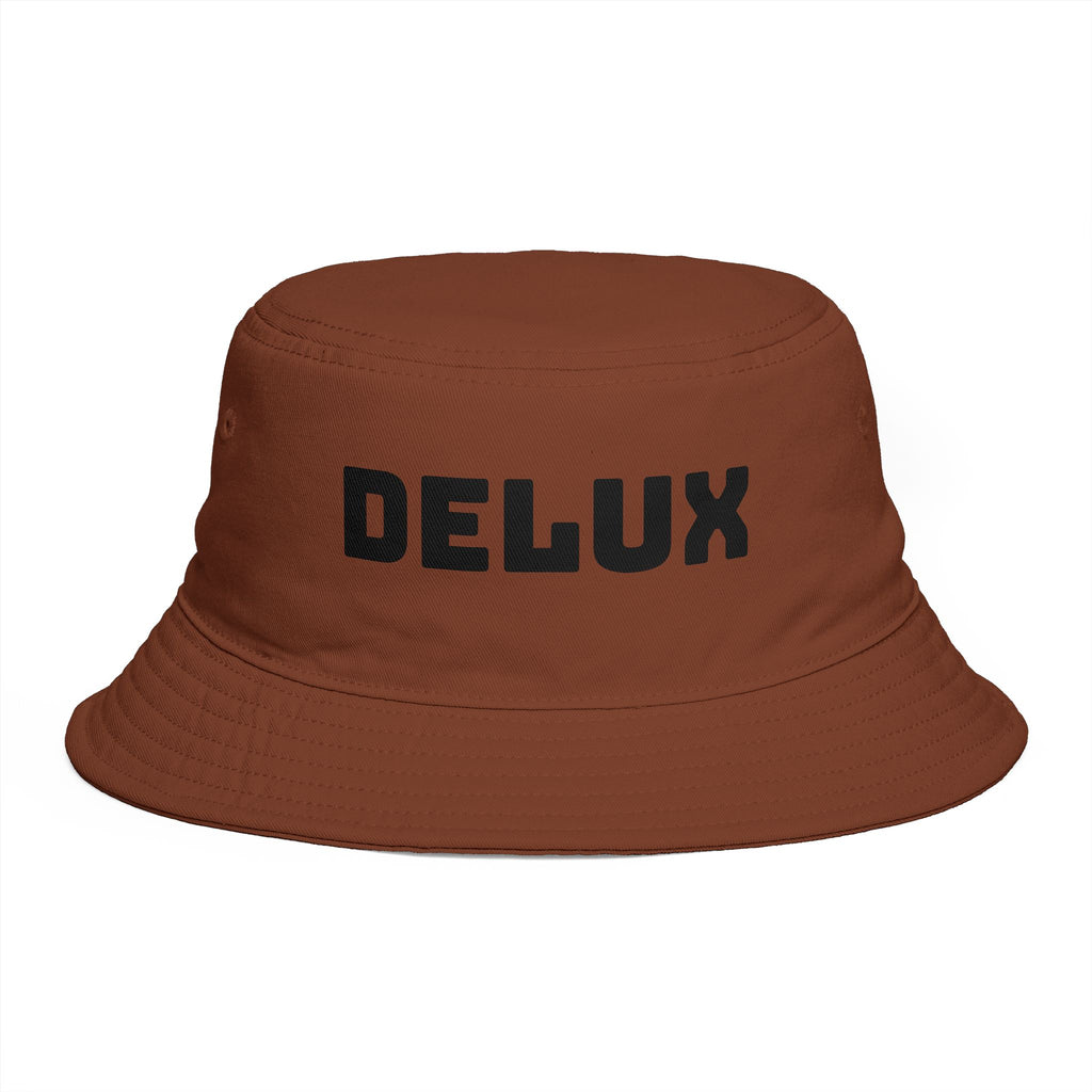 DELUX Brown Bucket Hat — Retro Logo Casual Sun Hat