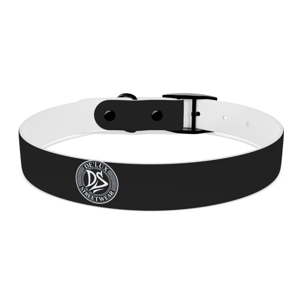 Black Logo Dog Collar — Durable Faux Leather Collar with Round Emblem