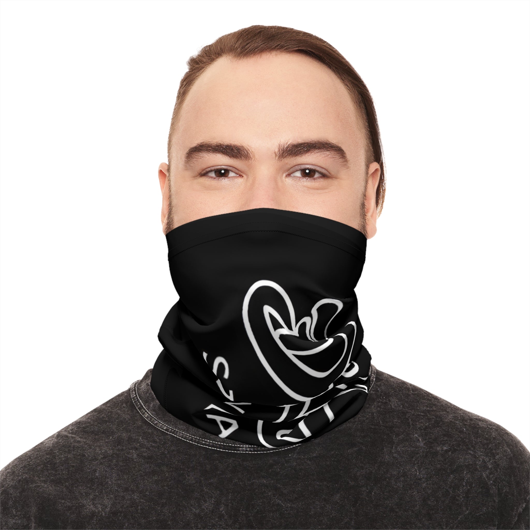 Delux Streetwear Lightweight Neck Gaiter – Black Logo Face Mask Scarf