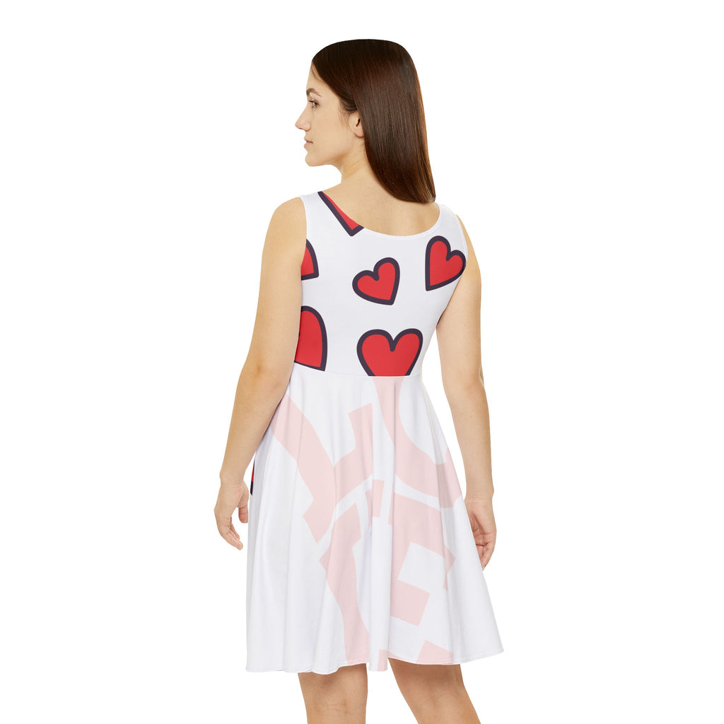 Heart Pattern Skater Dress — Cute Red Hearts AOP Sundress for Women