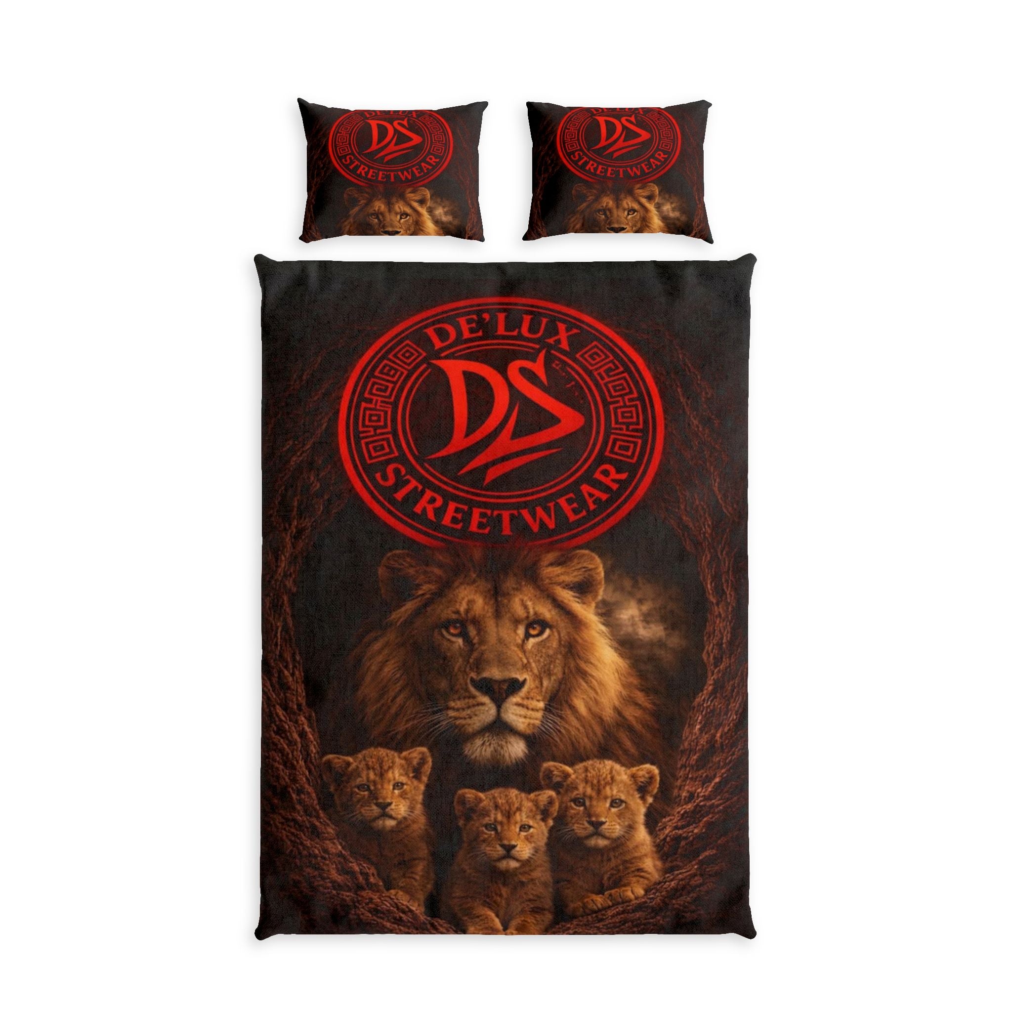 DeLUX Lion Family Cotton Bed Set — Delux Streetwear Logo Duvet Cover