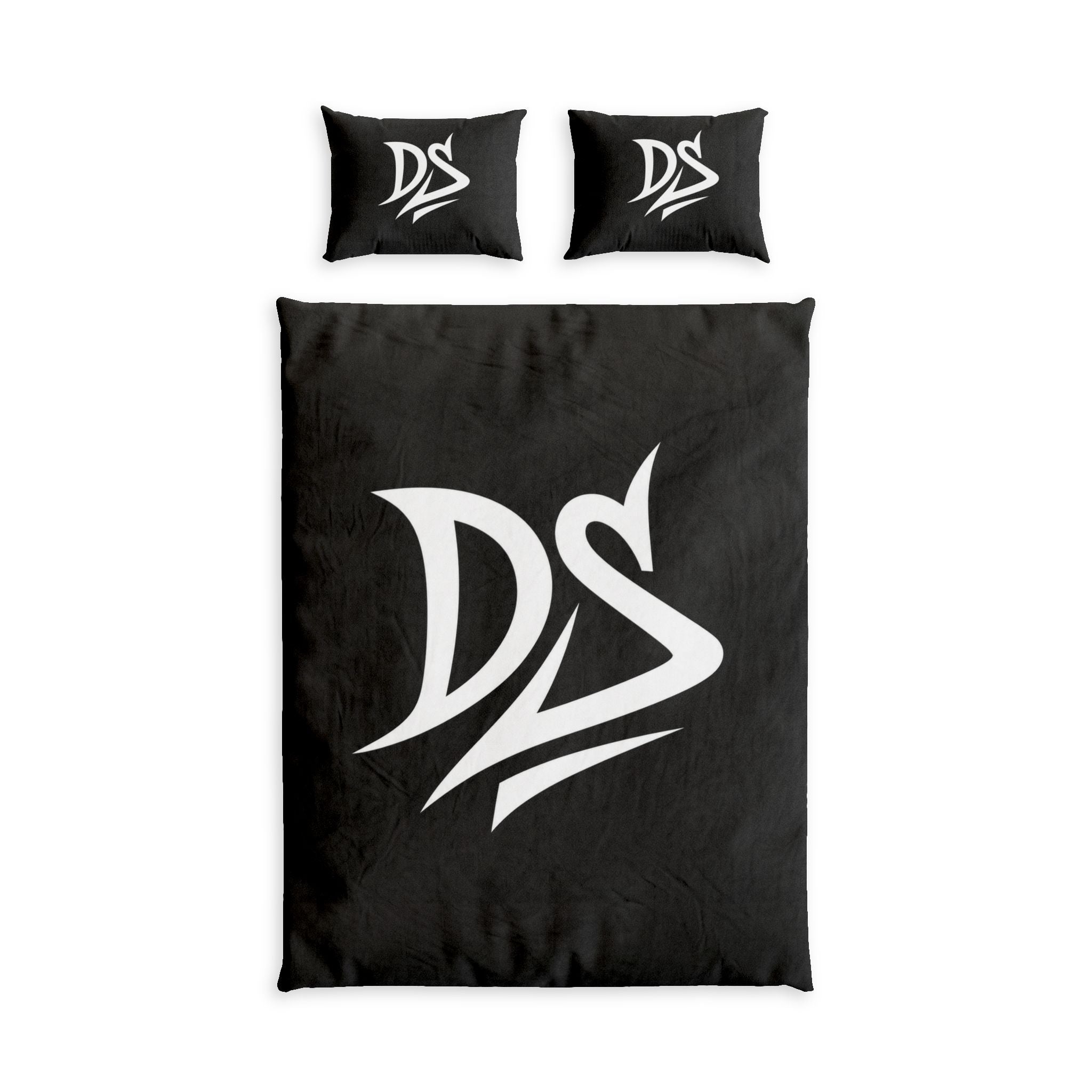 DS Monogram Cotton Bed Set – Black Logo Duvet Cover & Pillowcases