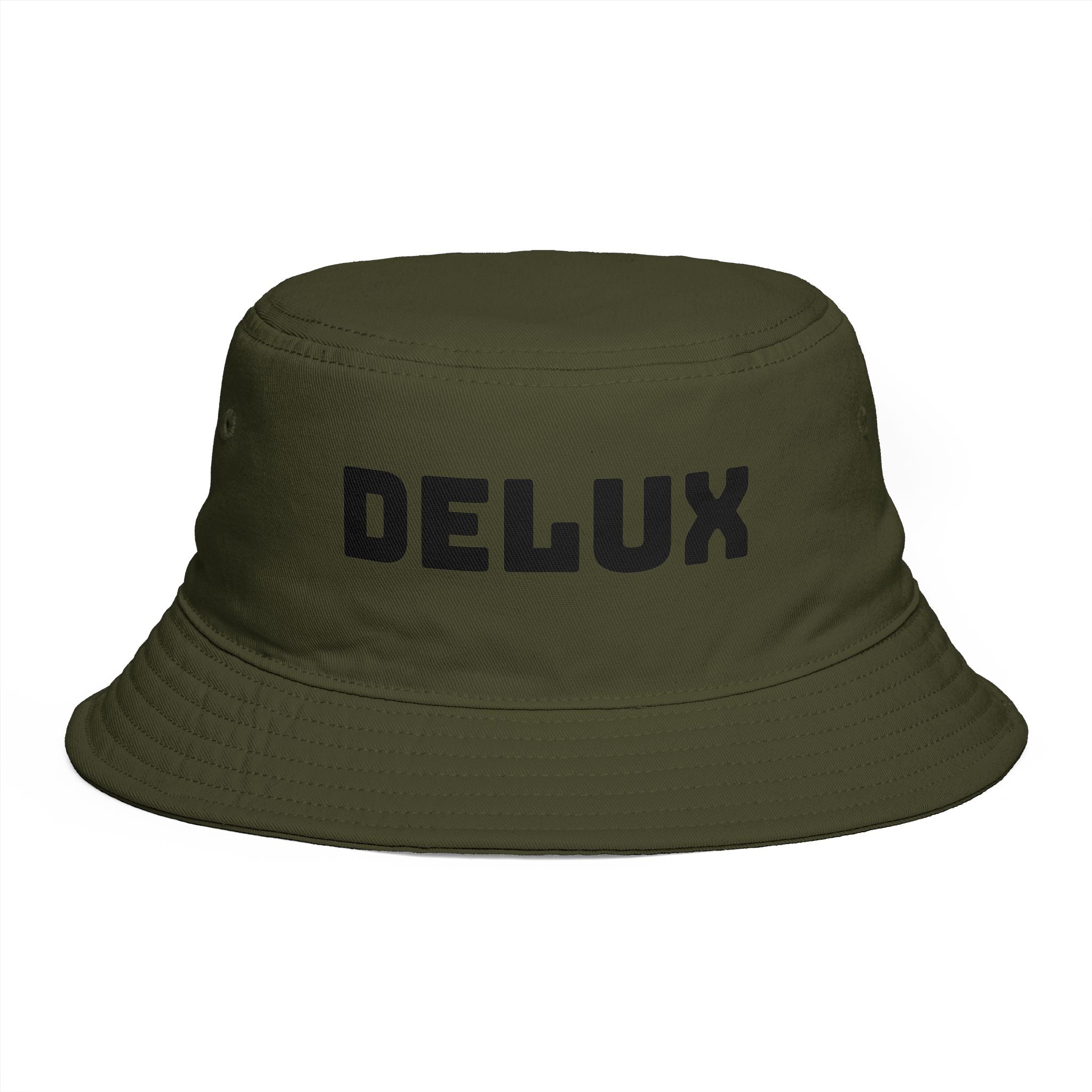 DELUX Brown Bucket Hat — Retro Logo Casual Sun Hat