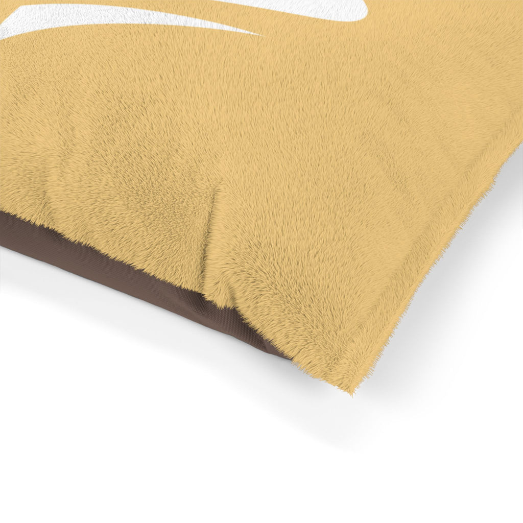 Mustard Plush Pet Bed with White DS Logo — Cozy Dog & Cat Cushion