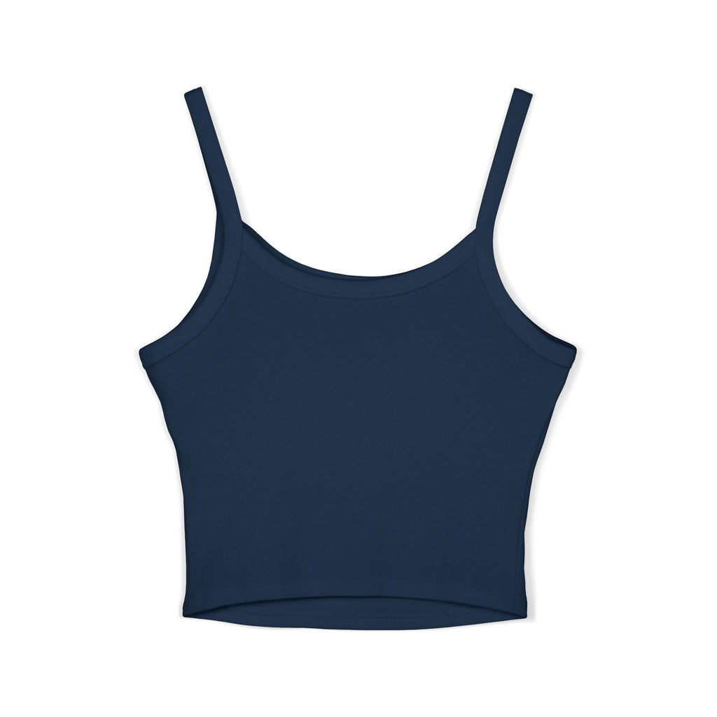 Delux Script Crop Tank Top — Women's White Spaghetti Strap Graphic