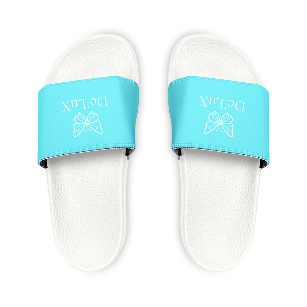 Women's Removable-Strap Slide Sandals — Personalized Aqua Slides with Bow Accent