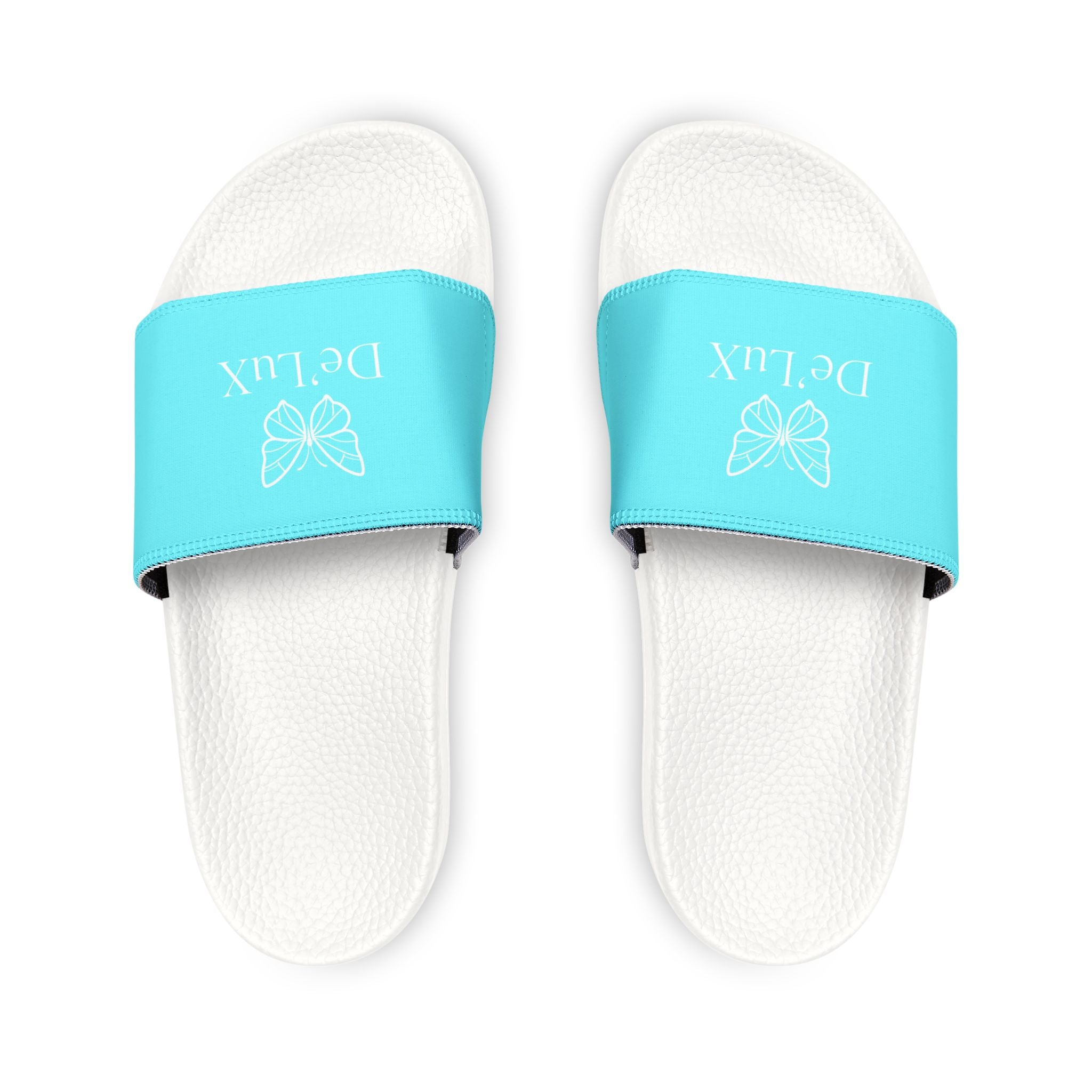 Women's Removable-Strap Slide Sandals — Personalized Aqua Slides with Bow Accent