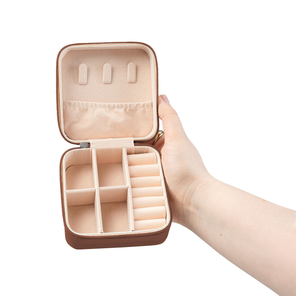 Travel Jewelry Case — Compact Pink Jewelry Organizer with Ring Slots & Compartments