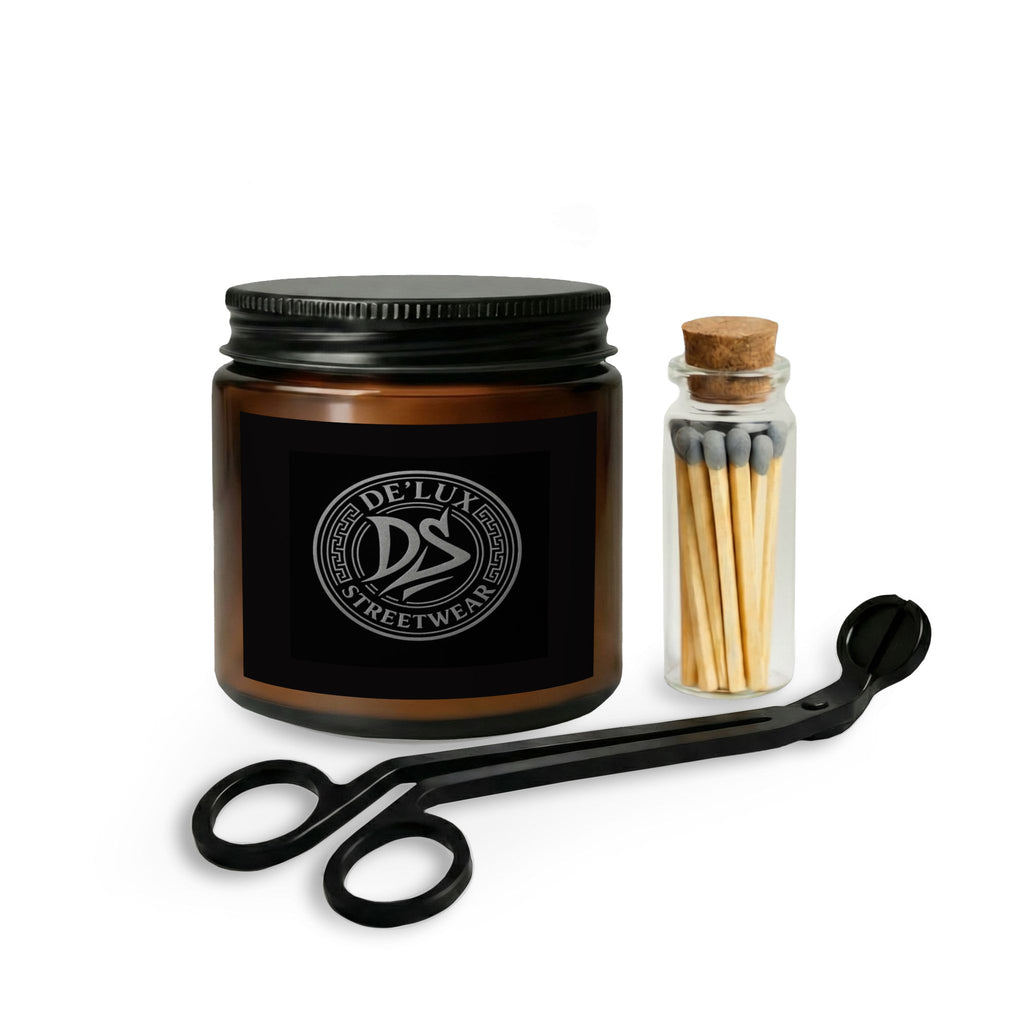 Amber Glass Candle Set with Matches & Wick Trimmer — Luxe Home Candle Gift