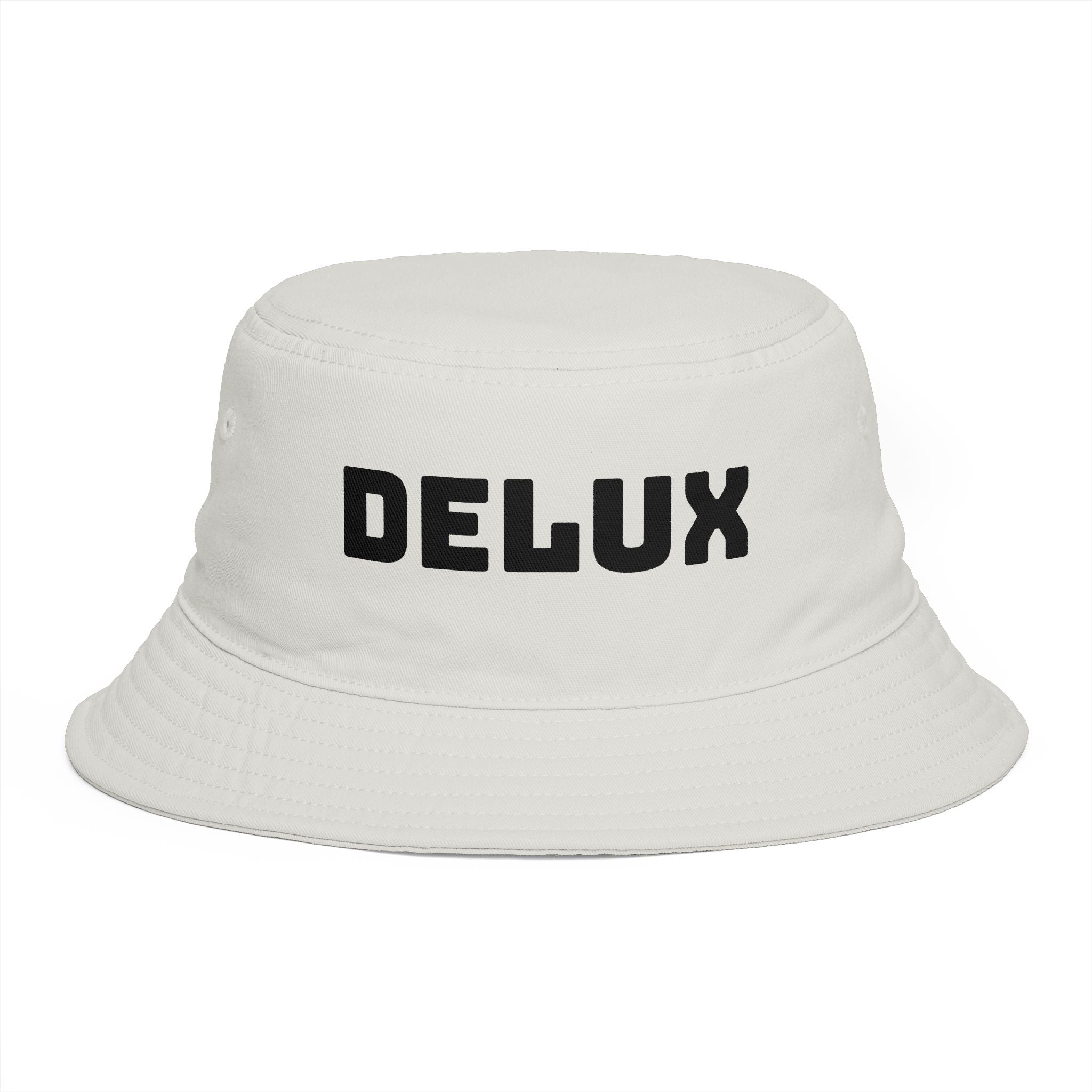 DELUX Brown Bucket Hat — Retro Logo Casual Sun Hat