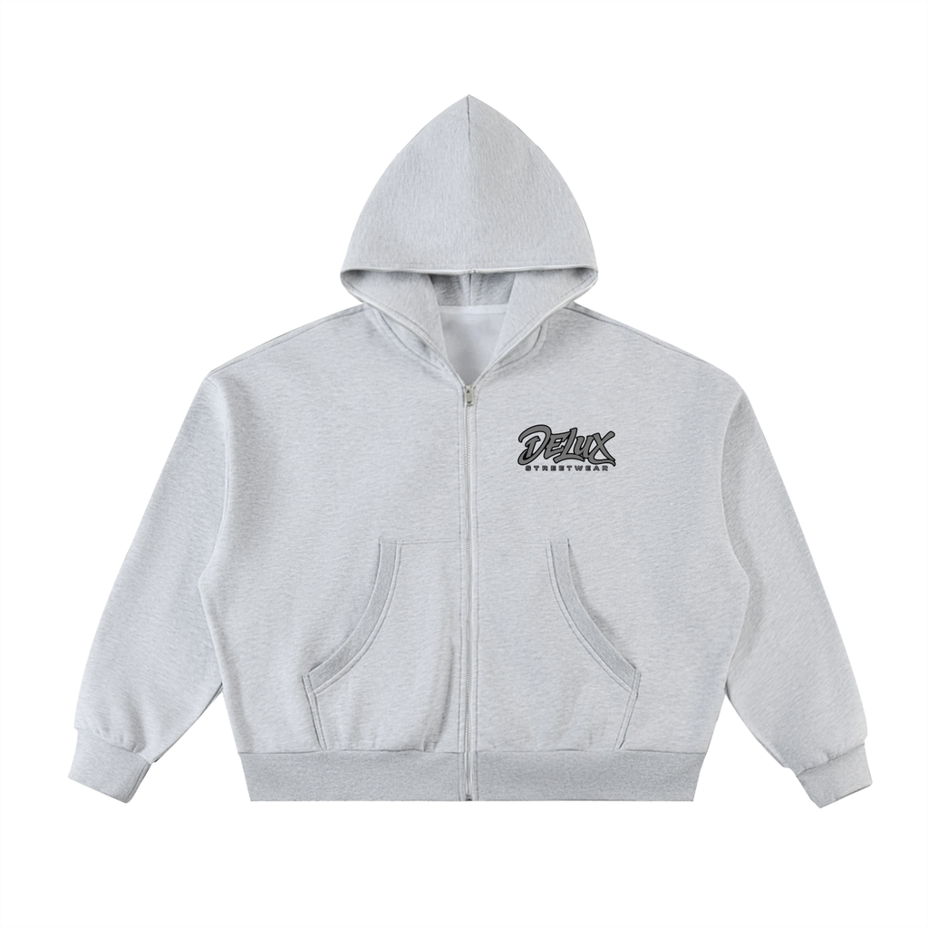 DeLuX Fleeced Full-Zip Boxy Hoodie