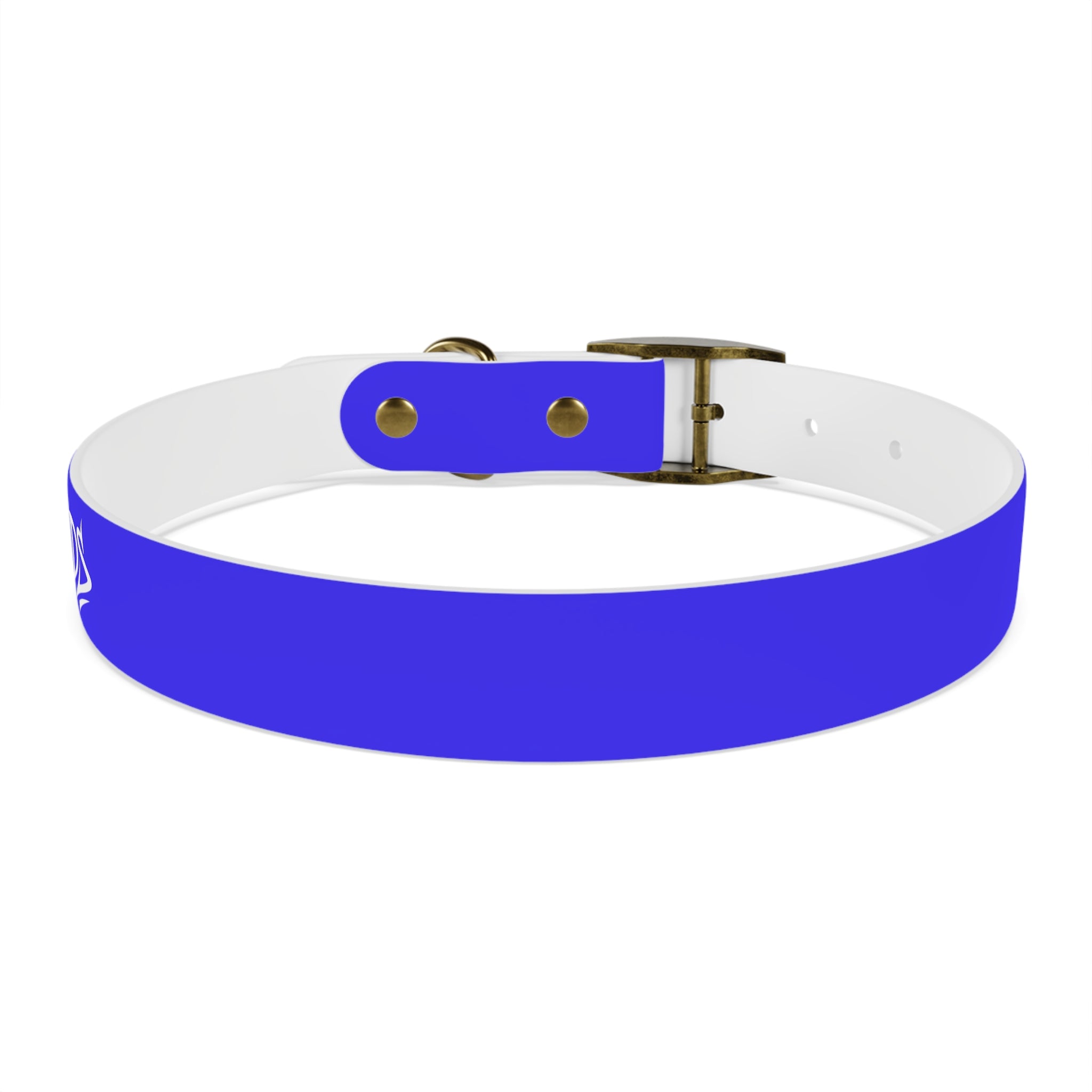 Blue Branded Dog Collar — Adjustable Waterproof Pet Collar with White Logo