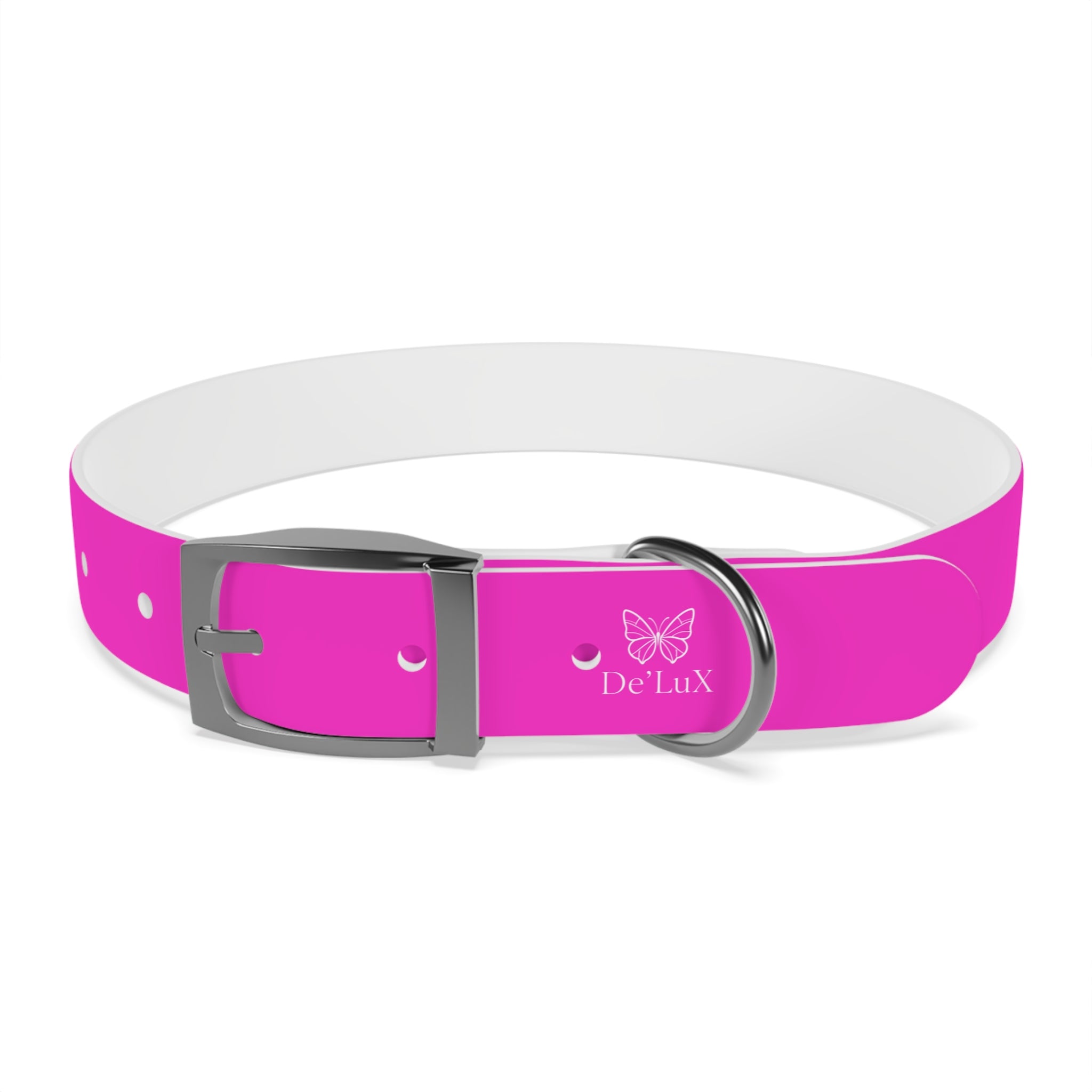 Bright Pink Dog Collar — De'Lux Butterfly Adjustable Pet Collar