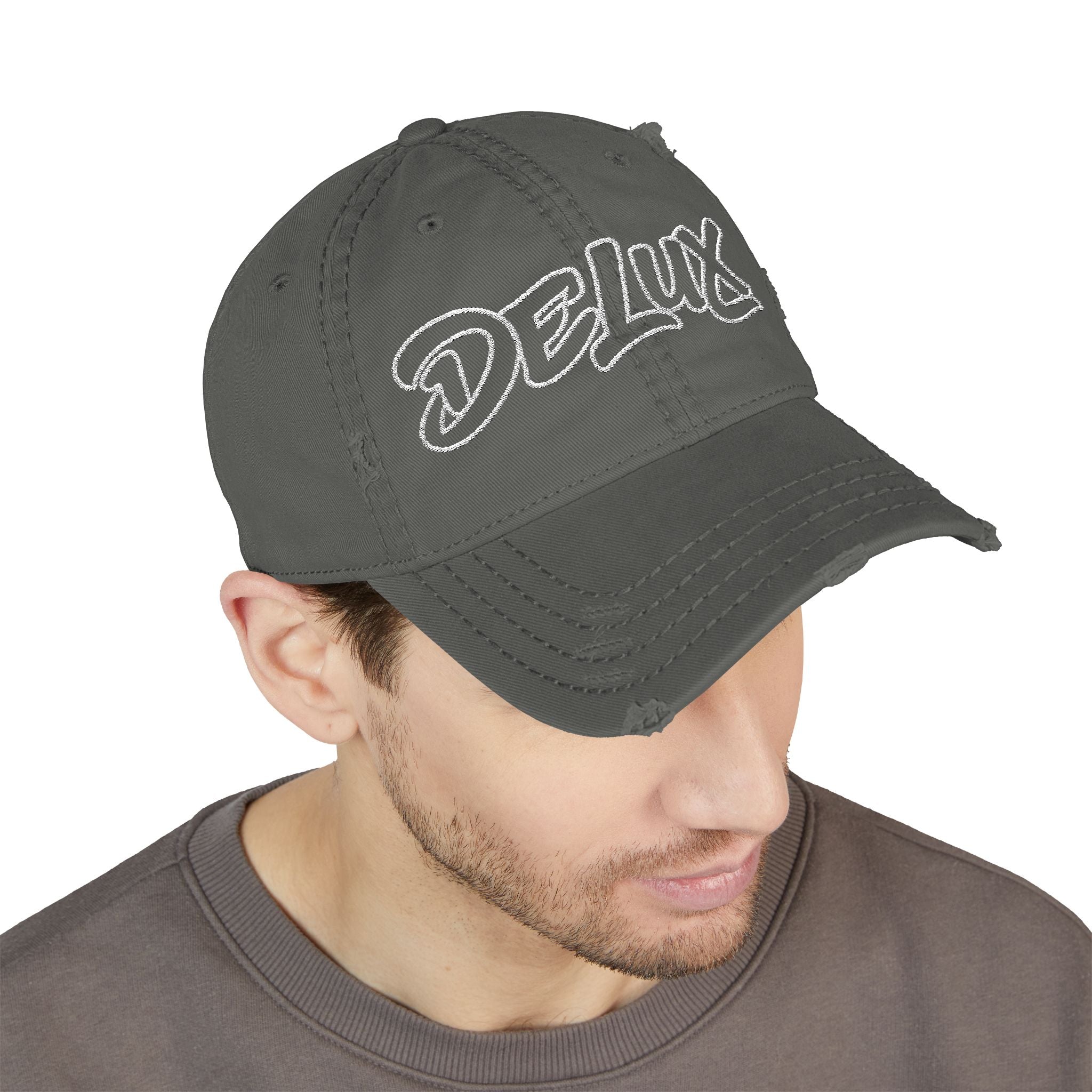 Distressed Embroidered 'DELUX' Dad Hat — Vintage Washed Baseball Cap