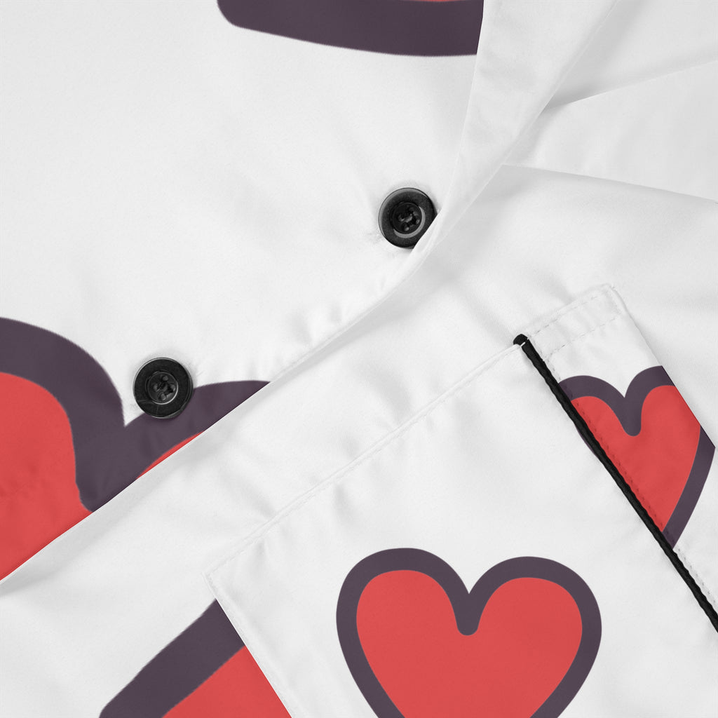 Heart Print Satin Pajamas — Women's Valentine Loungewear Set