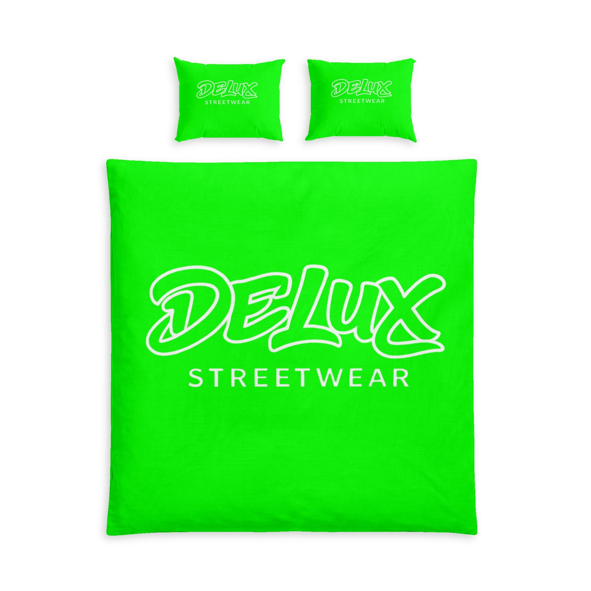 Duvet Cover — Neon Green “DELUX Streetwear” Cotton Bed Set