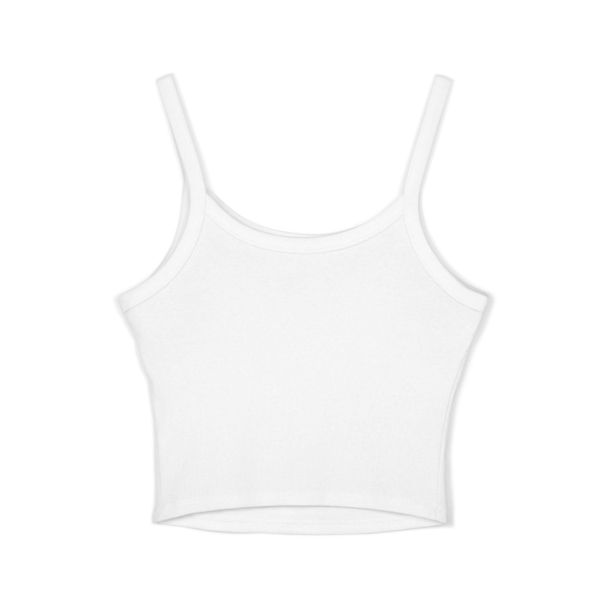 Delux Script Crop Tank Top — Women's White Spaghetti Strap Graphic