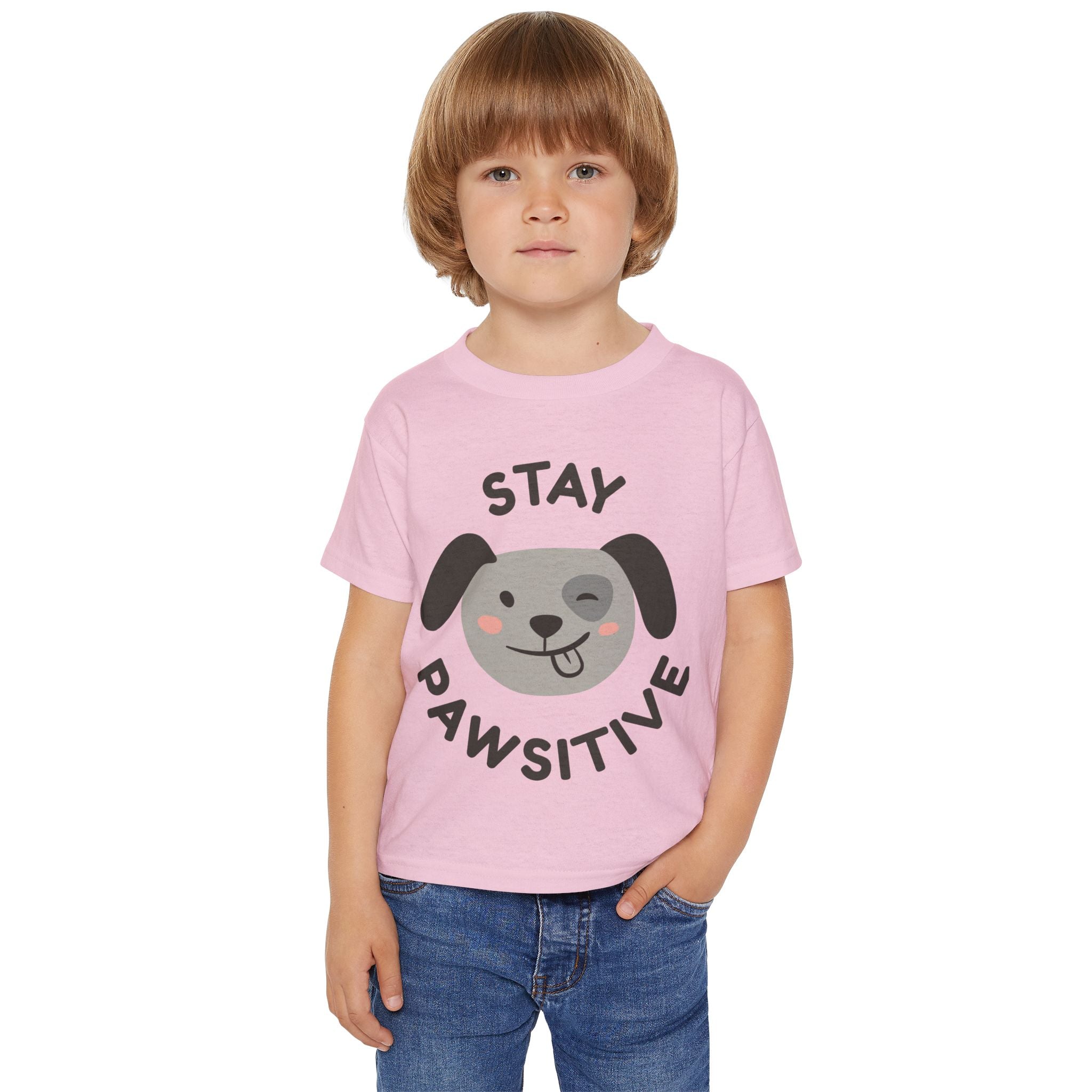 Toddler T-Shirt — "Stay Pawsitive" Cute Winking Puppy Kids Tee