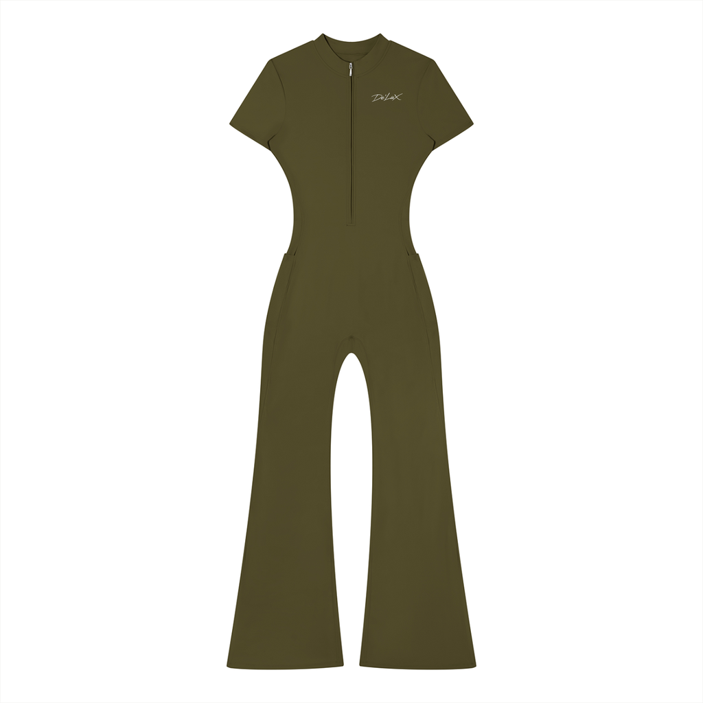 DeLuX Women’s Tight Flared Leg Quarter-Zip Jumpsuit