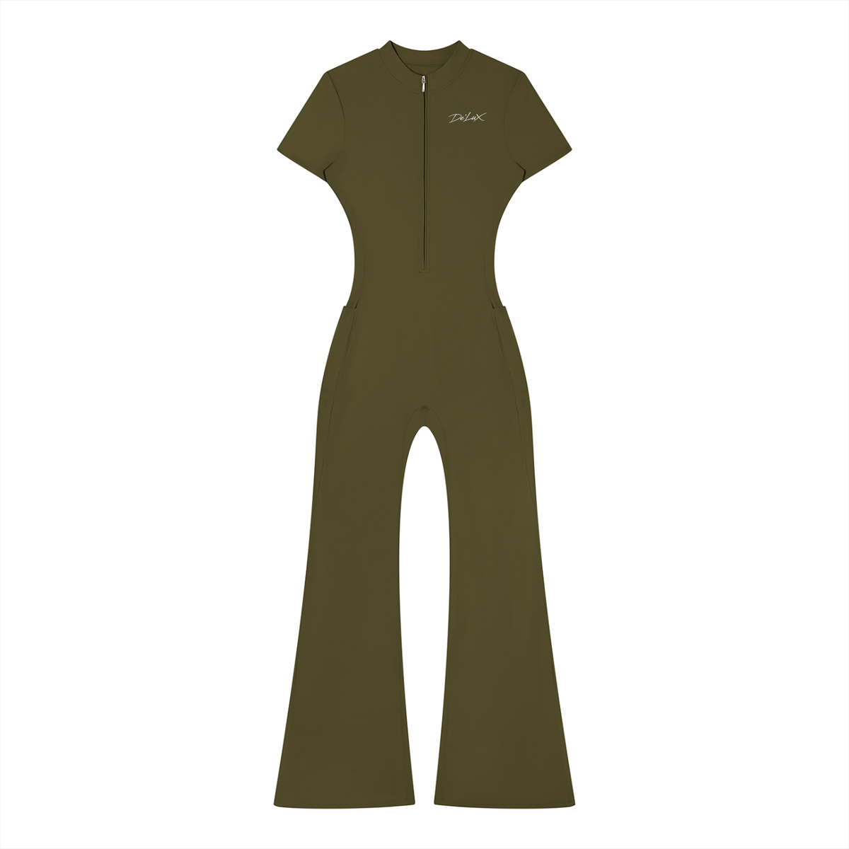 DeLuX Women’s Tight Flared Leg Quarter-Zip Jumpsuit