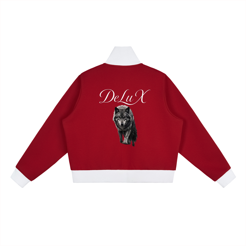 Women Contrast Side Stripe Fleece Cropped Track Jacket