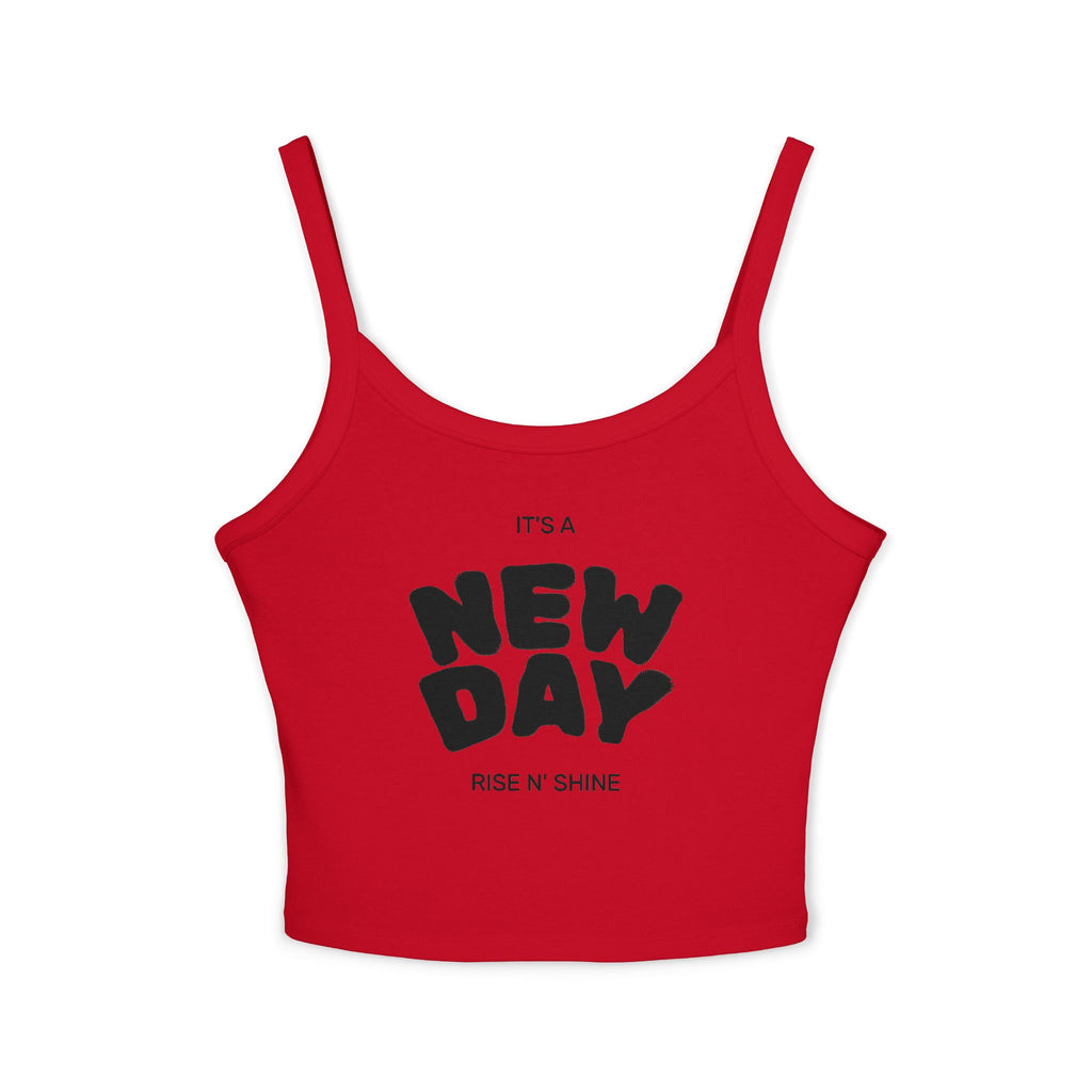 New Day "Rise N' Shine" Crop Tank — Women's Spaghetti Strap Motivational Top
