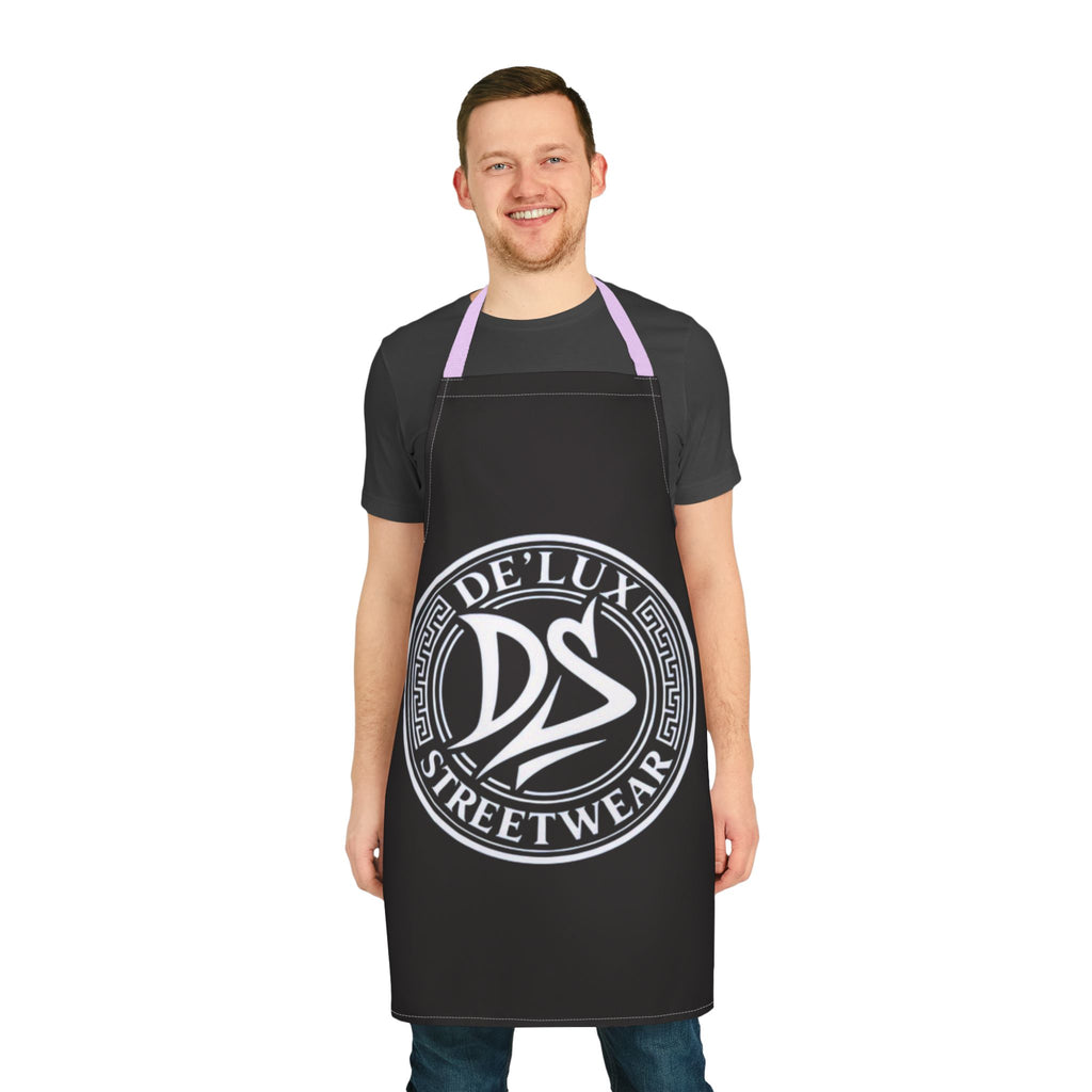 De'Lux Streetwear Logo Apron — Black Chef Apron with Bold Circular Emblem