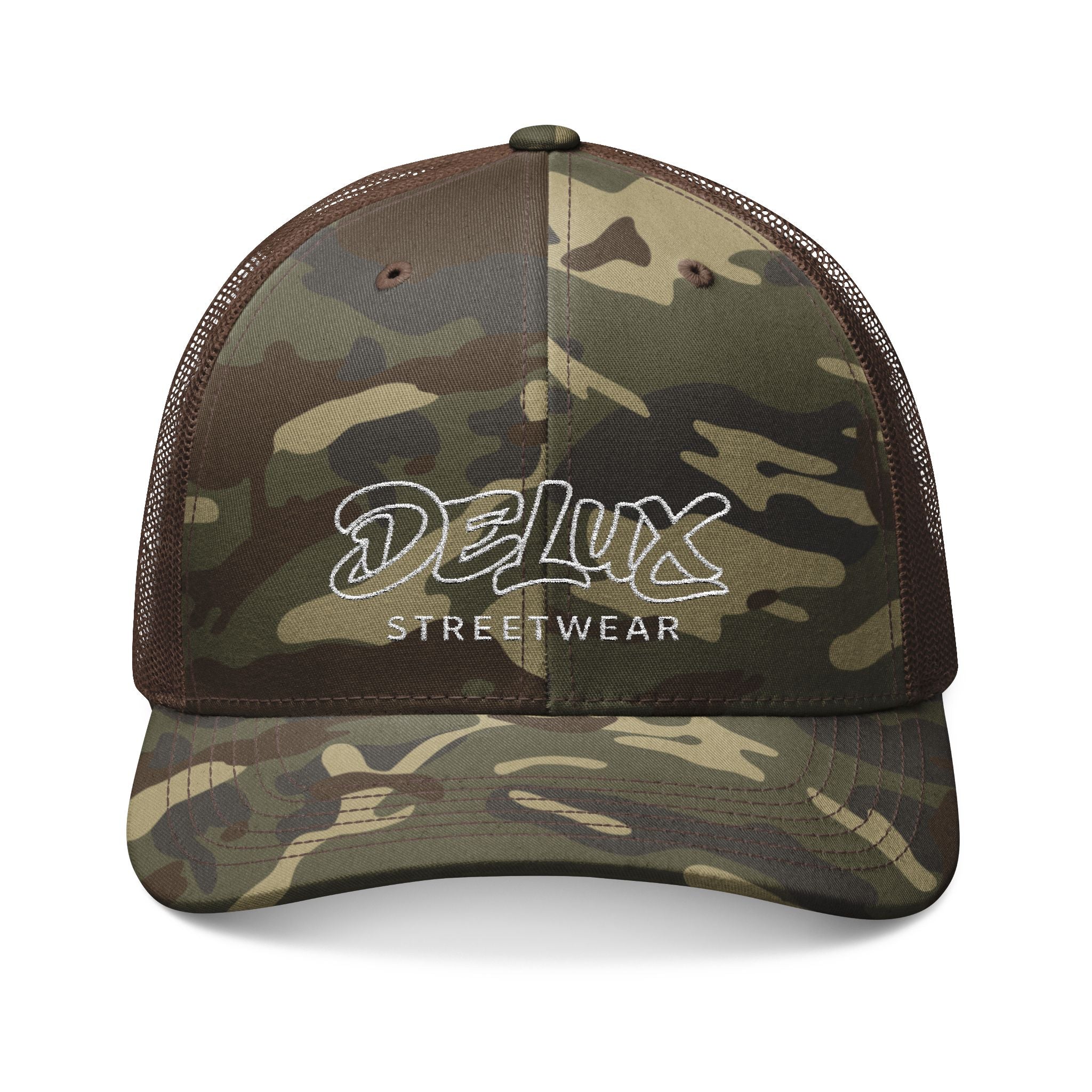 Camo Trucker Hat — DELUX Streetwear Embroidered Mesh Cap