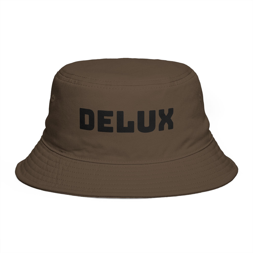 DELUX Brown Bucket Hat — Retro Logo Casual Sun Hat