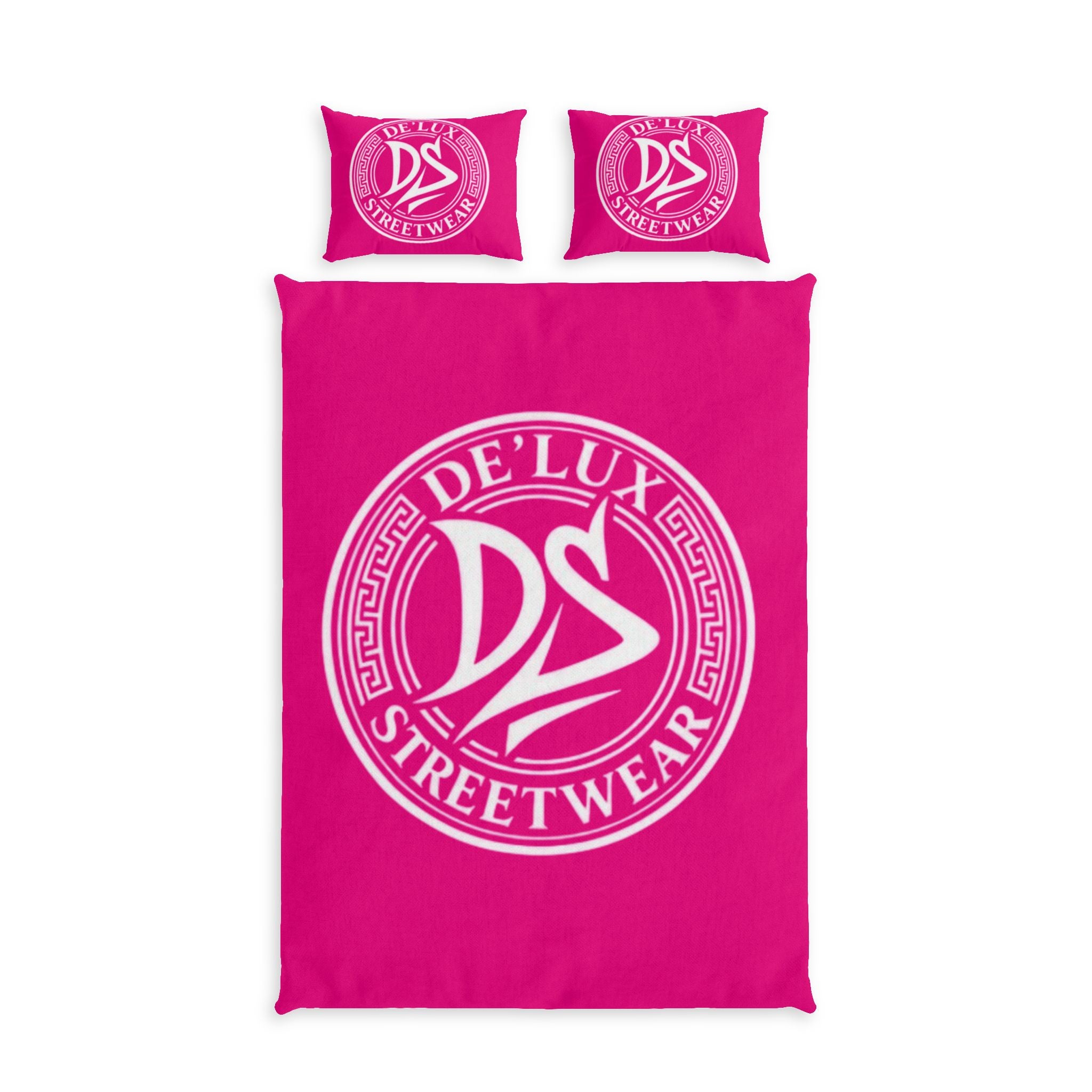 De'Lux Streetwear Pink Cotton Bed Set – Bold Logo Duvet Cover & Pillowcases