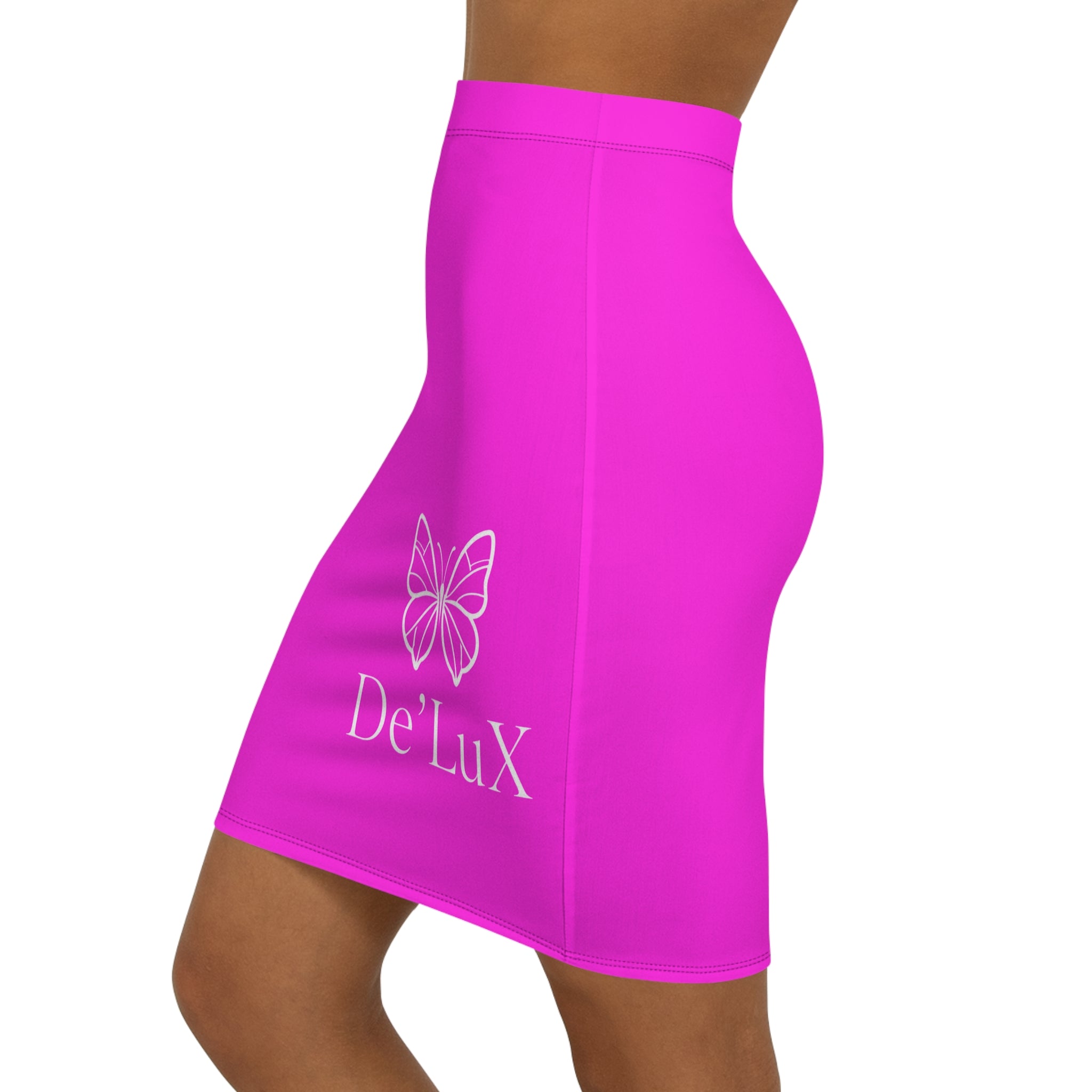 Pink Butterfly De'Lux Pencil Skirt — Women's Mid-Waist Fashion Skirt
