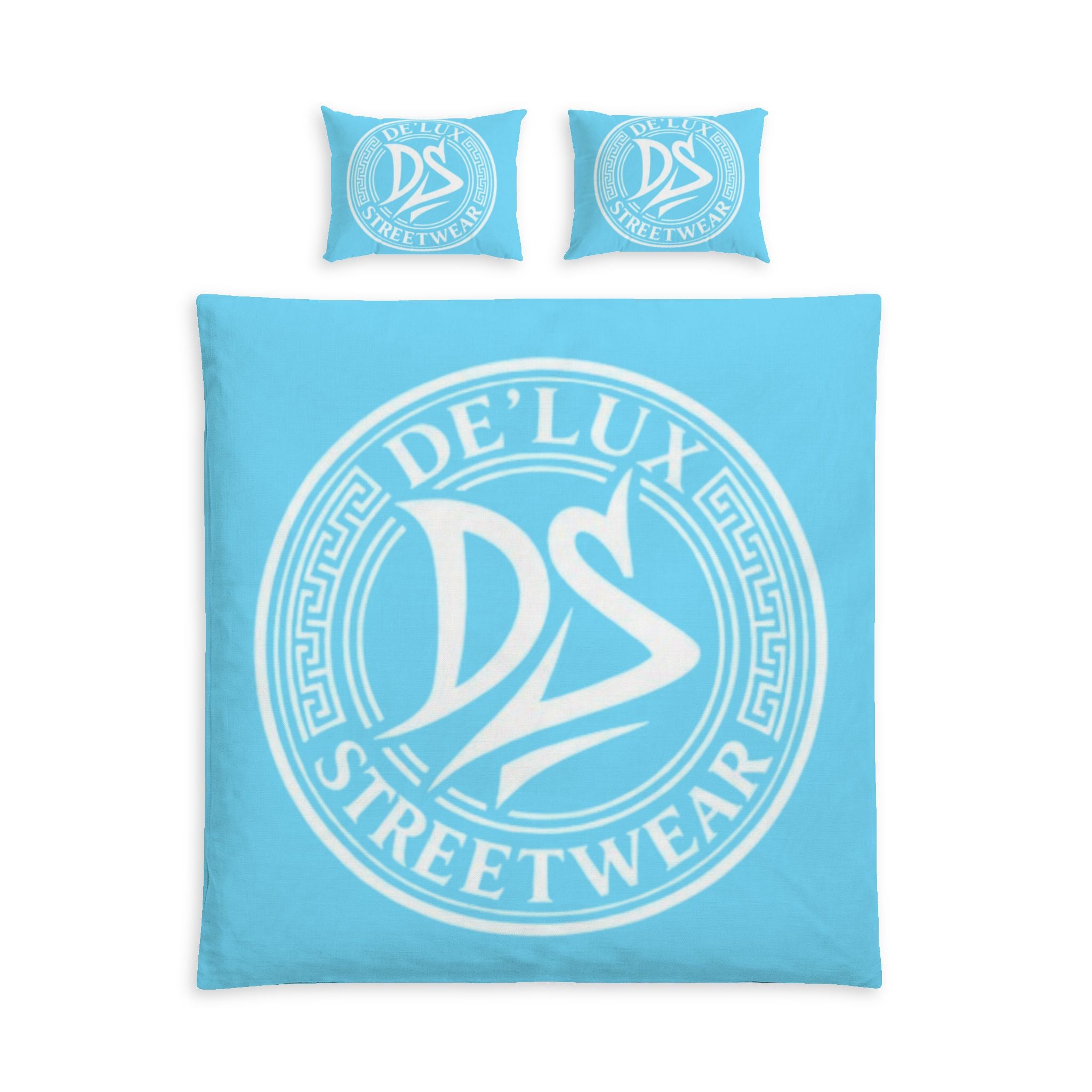 Streetwear Logo Cotton Bed Set – De'Lux DS Blue Duvet Cover & Pillowcases