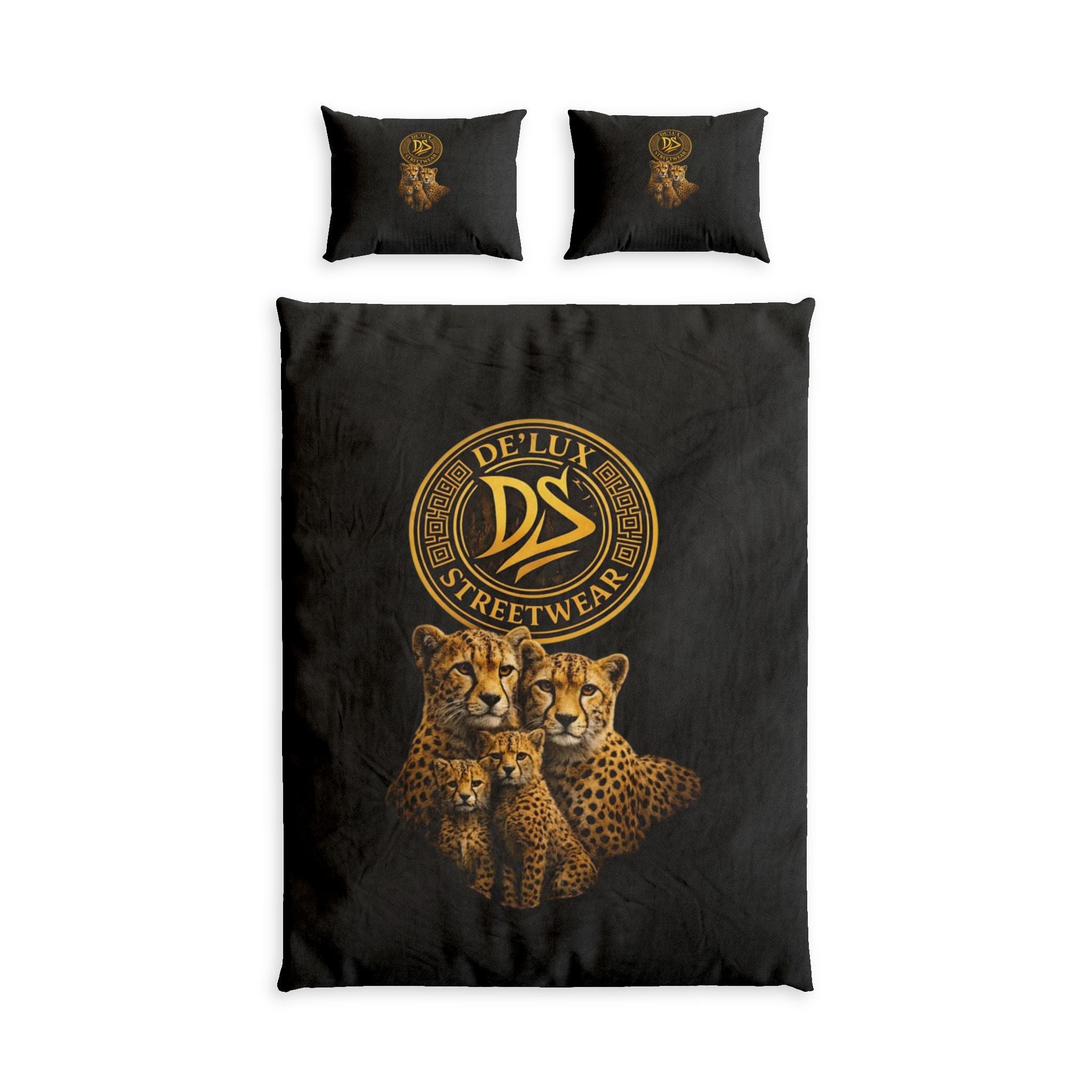 Cheetah Family Cotton Duvet Cover Set — De'Lux Streetwear Logo Bedding