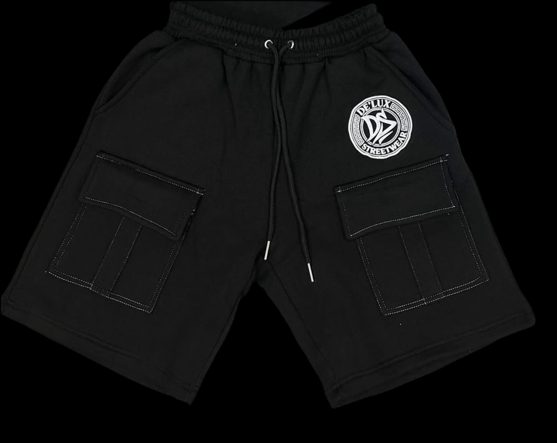 De’LuX Streetwear Black/White Logo Cargo Shorts