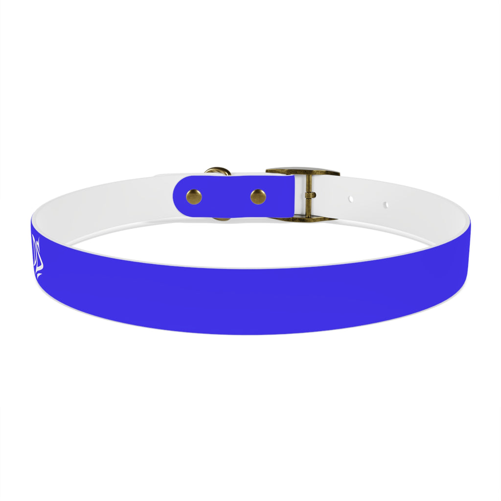 Blue Branded Dog Collar — Adjustable Waterproof Pet Collar with White Logo