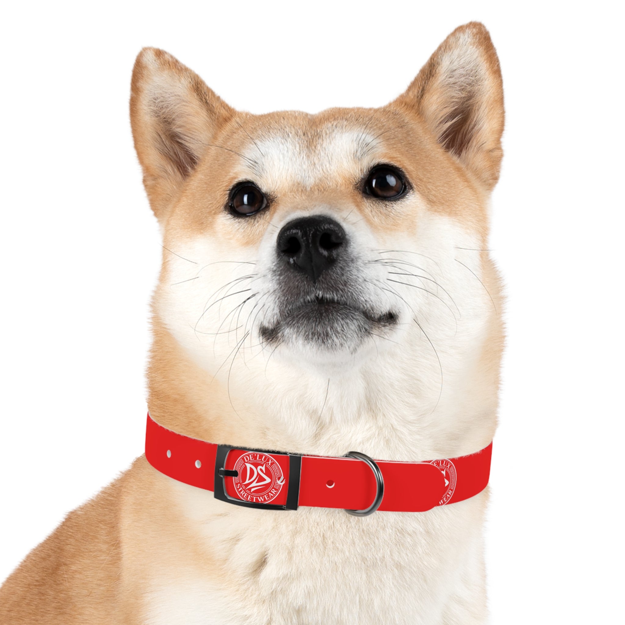 Red Logo Dog Collar — Durable Adjustable Pet Collar with White DS Emblem