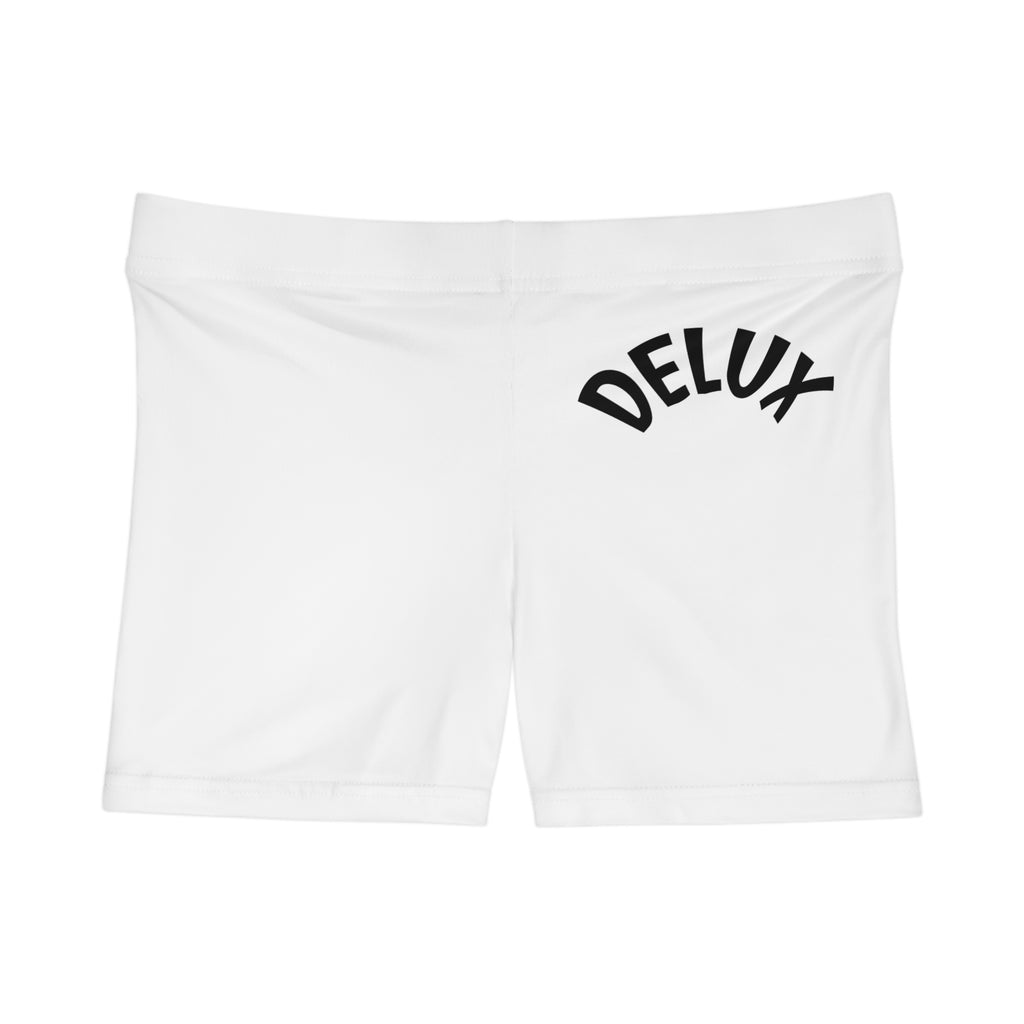 Delux Women's Shorts — Minimal White Athletic Shorts with 'DELUX' Text