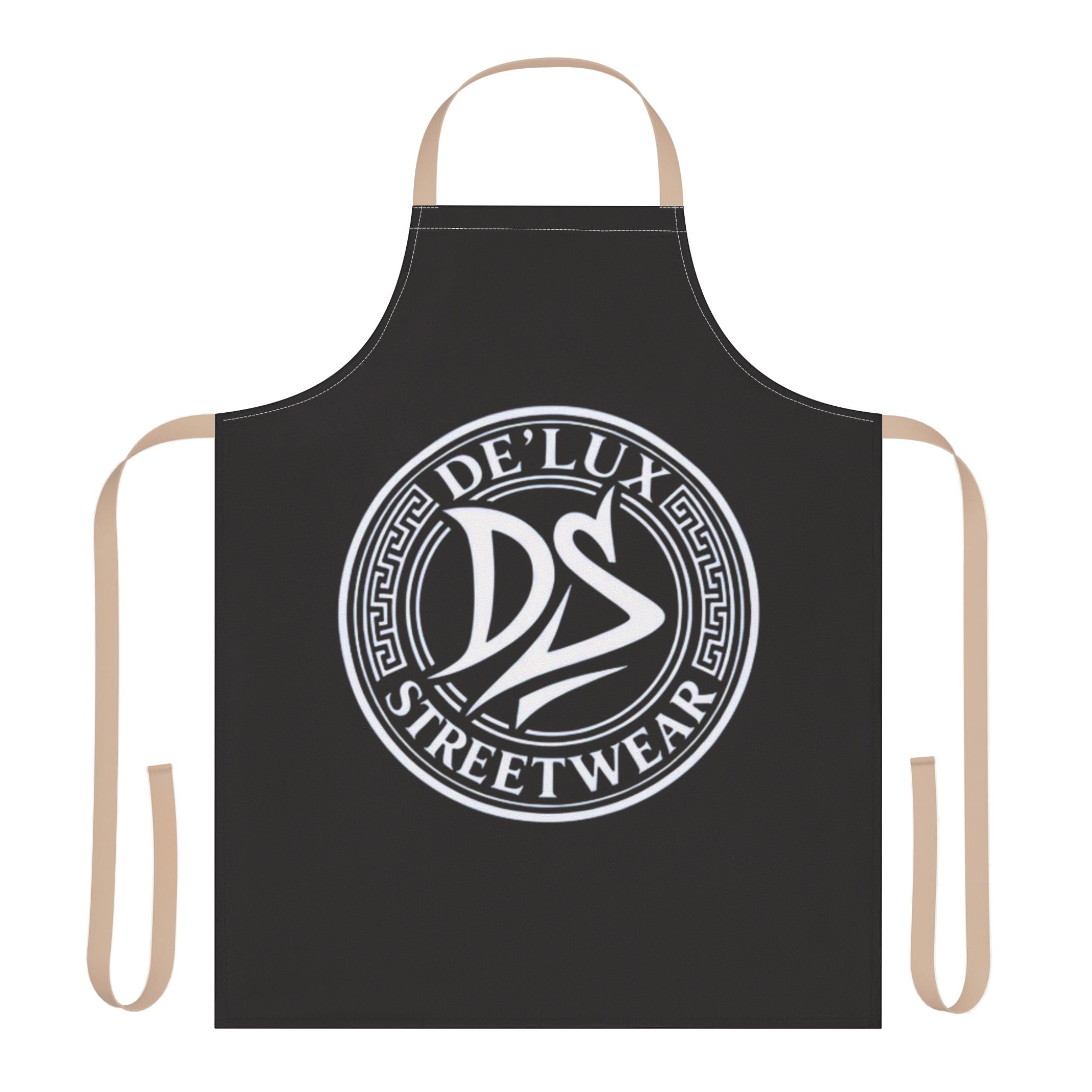 De'Lux Streetwear Logo Apron — Black Chef Apron with Bold Circular Emblem
