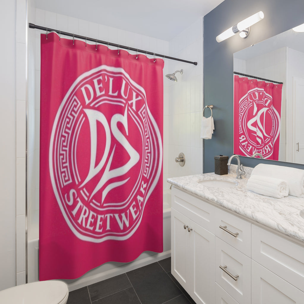De'Lux Streetwear DS Logo Pink Shower Curtain – Bold Urban Bathroom Decor