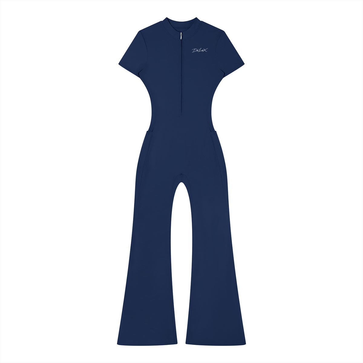 DeLuX Women’s Tight Flared Leg Quarter-Zip Jumpsuit