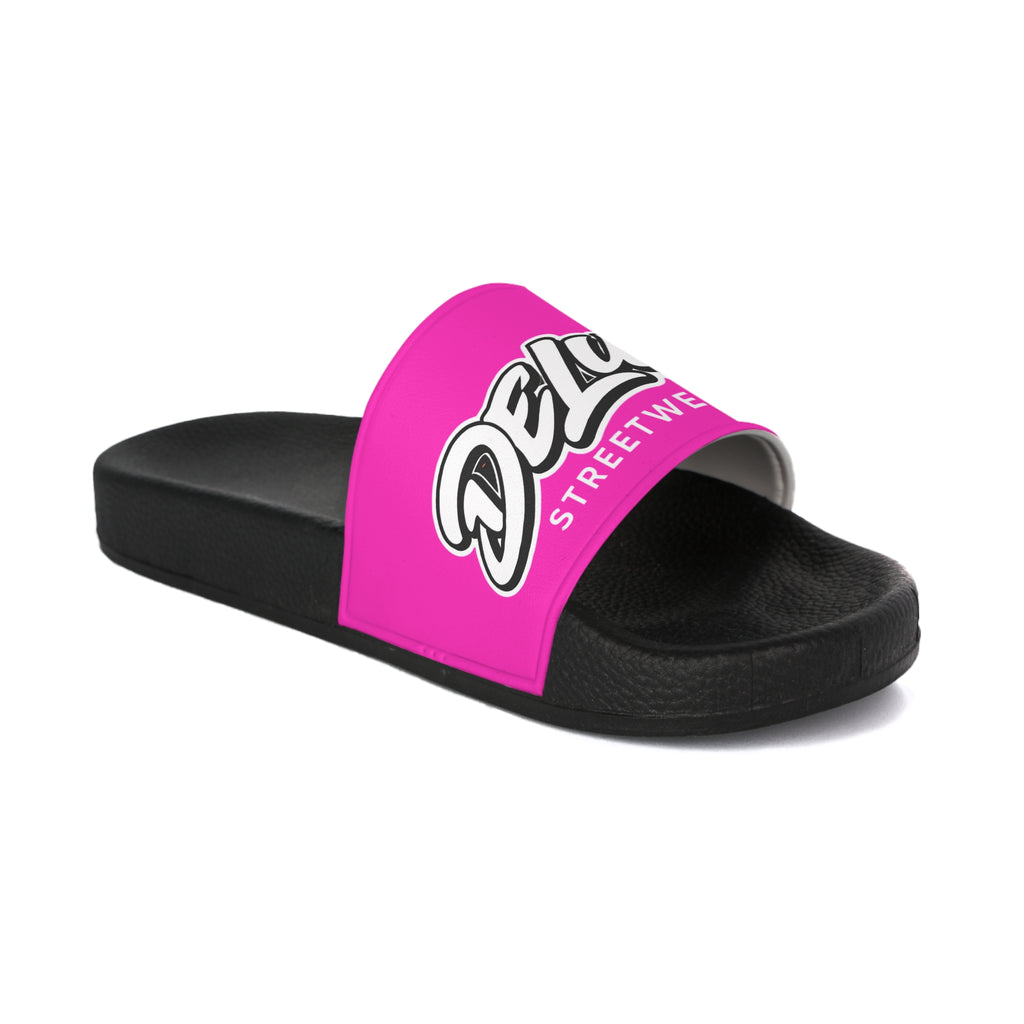 Women's Slide Sandals - Pink 'Delux Streetwear' Logo Slides