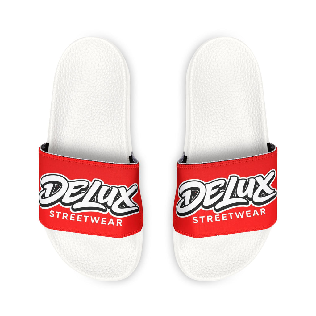 Youth Slide Sandals — Red "Delux Streetwear" Adjustable Strap