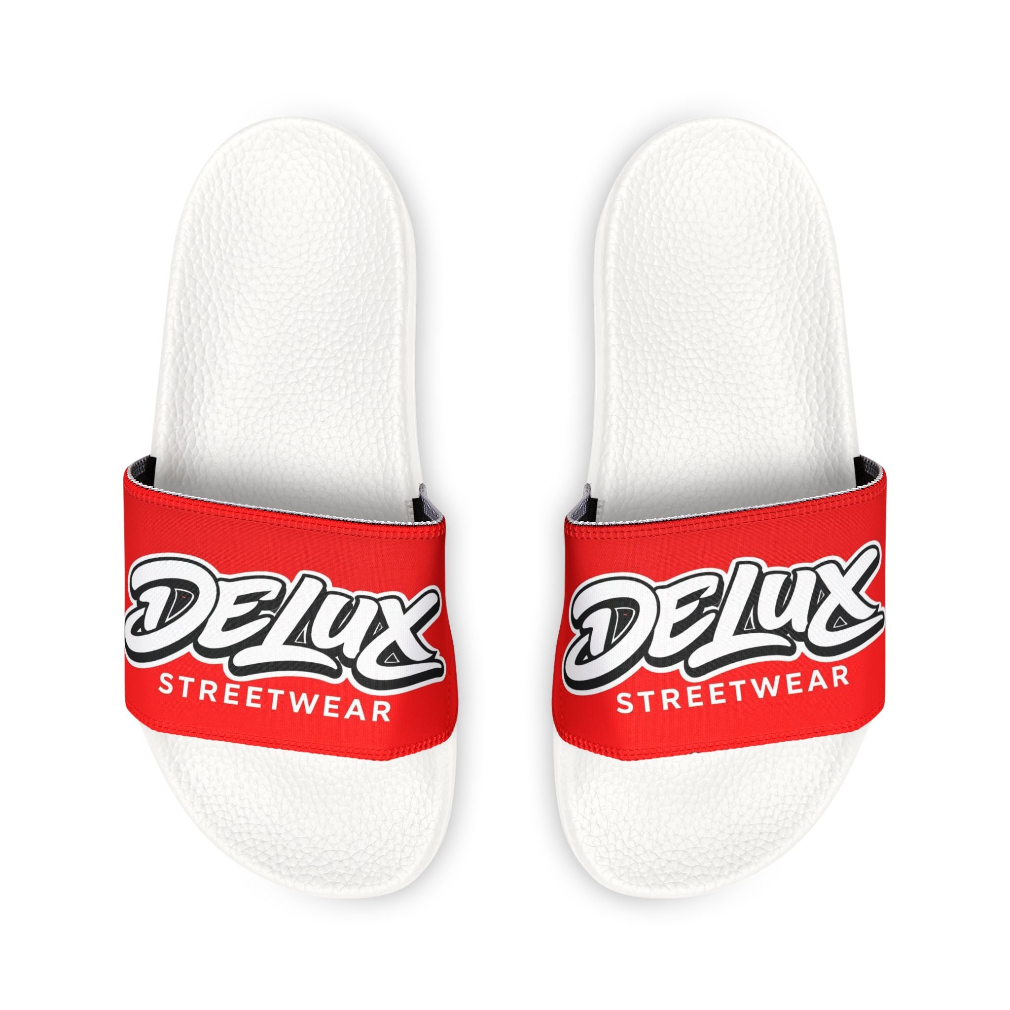 Youth Slide Sandals — Red "Delux Streetwear" Adjustable Strap