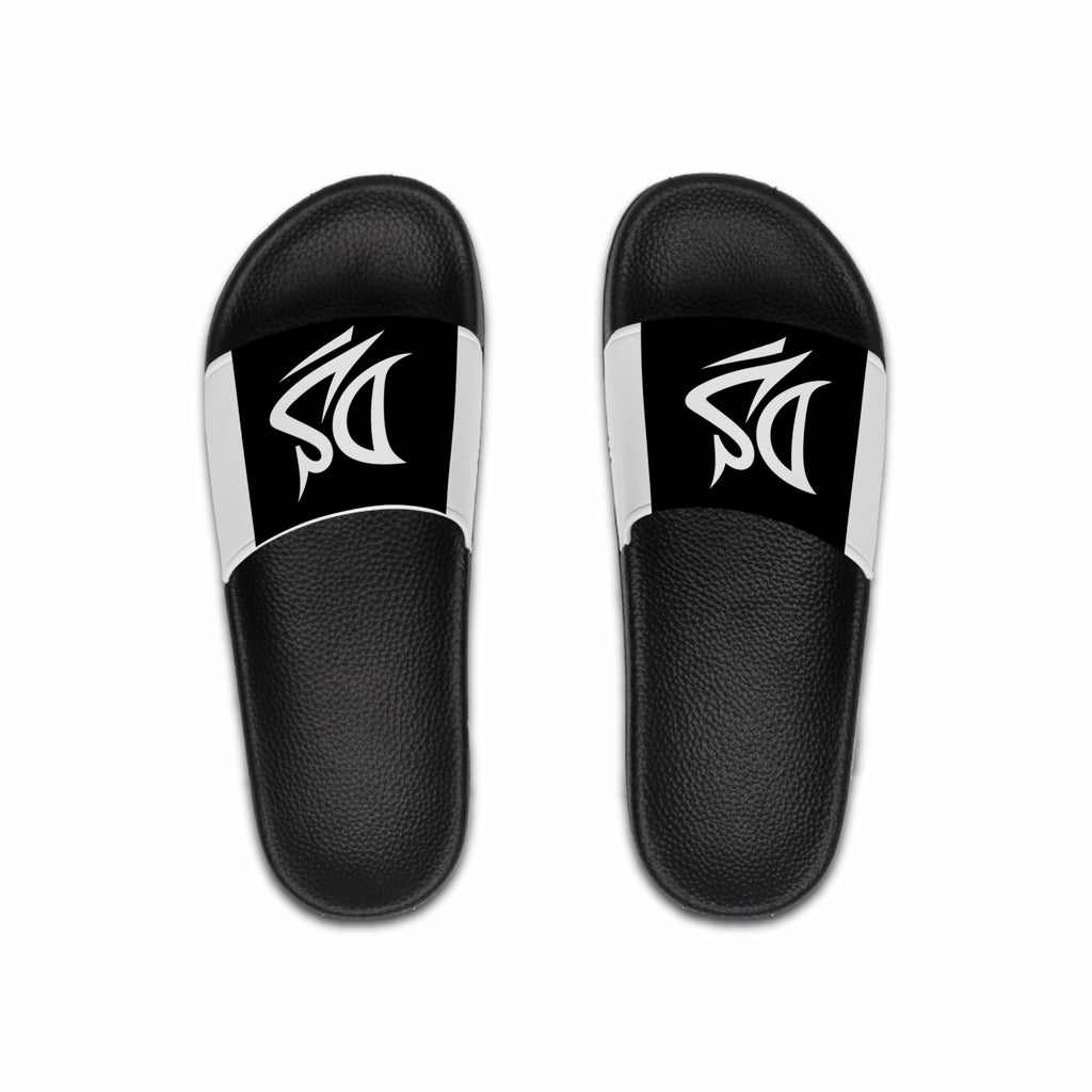 DeLUX Men's Black & White Logo Slide Sandals — Comfortable Pool, Beach & Casual Slides
