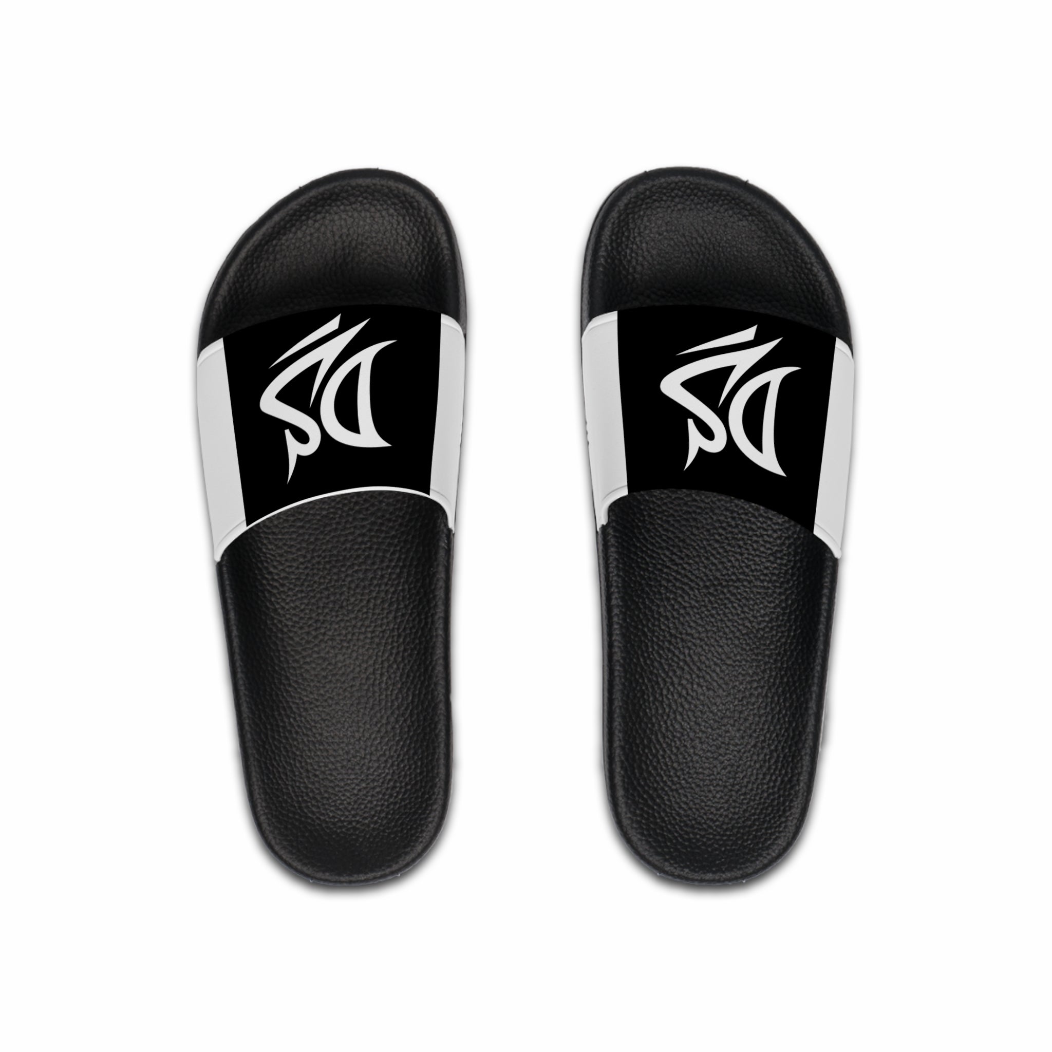 DeLUX Men's Black & White Logo Slide Sandals — Comfortable Pool, Beach & Casual Slides