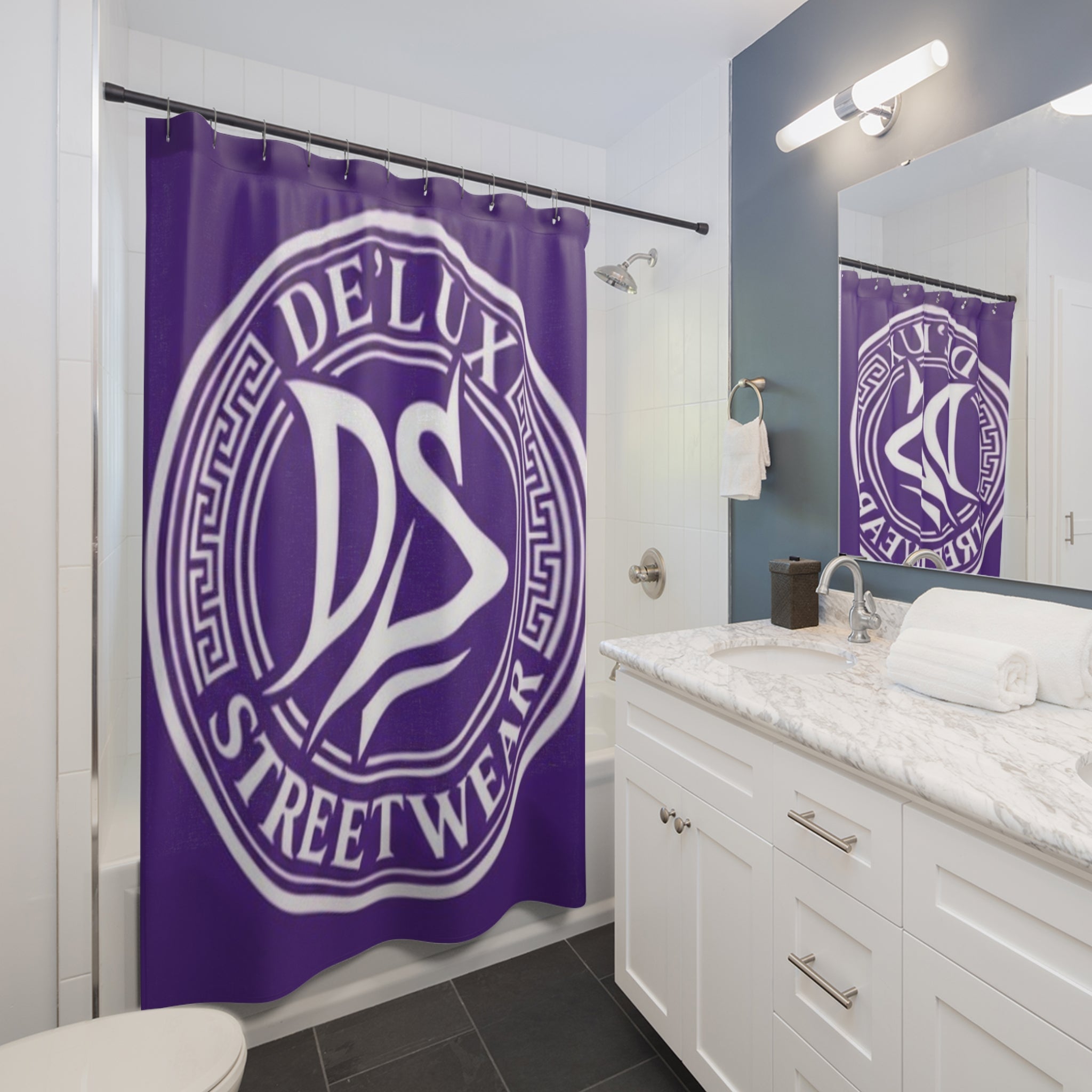 Shower Curtain — De'Lux Streetwear Logo Purple Bath Curtain