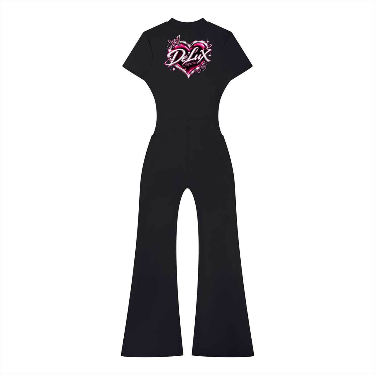 DeLuX Women’s Tight Flared Leg Quarter-Zip Jumpsuit